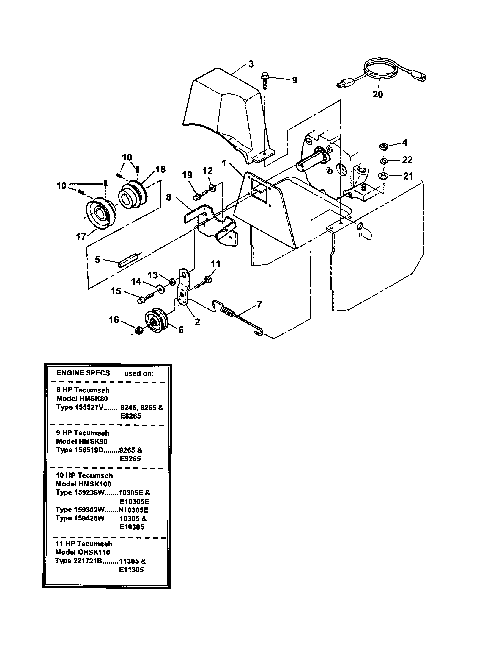 Snapper E10305E engines/pulley/idler diagram