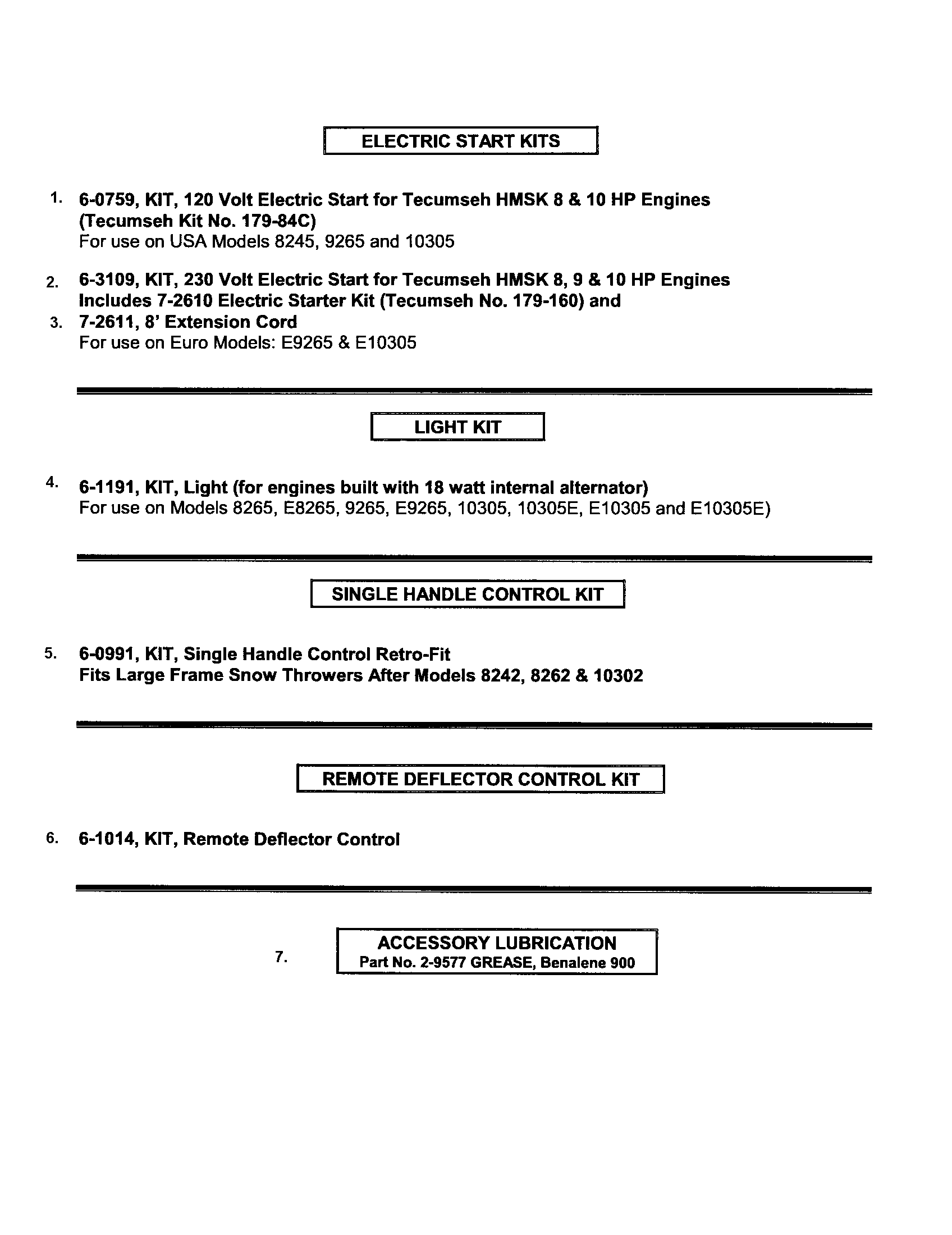 Snapper E10305E accessories diagram