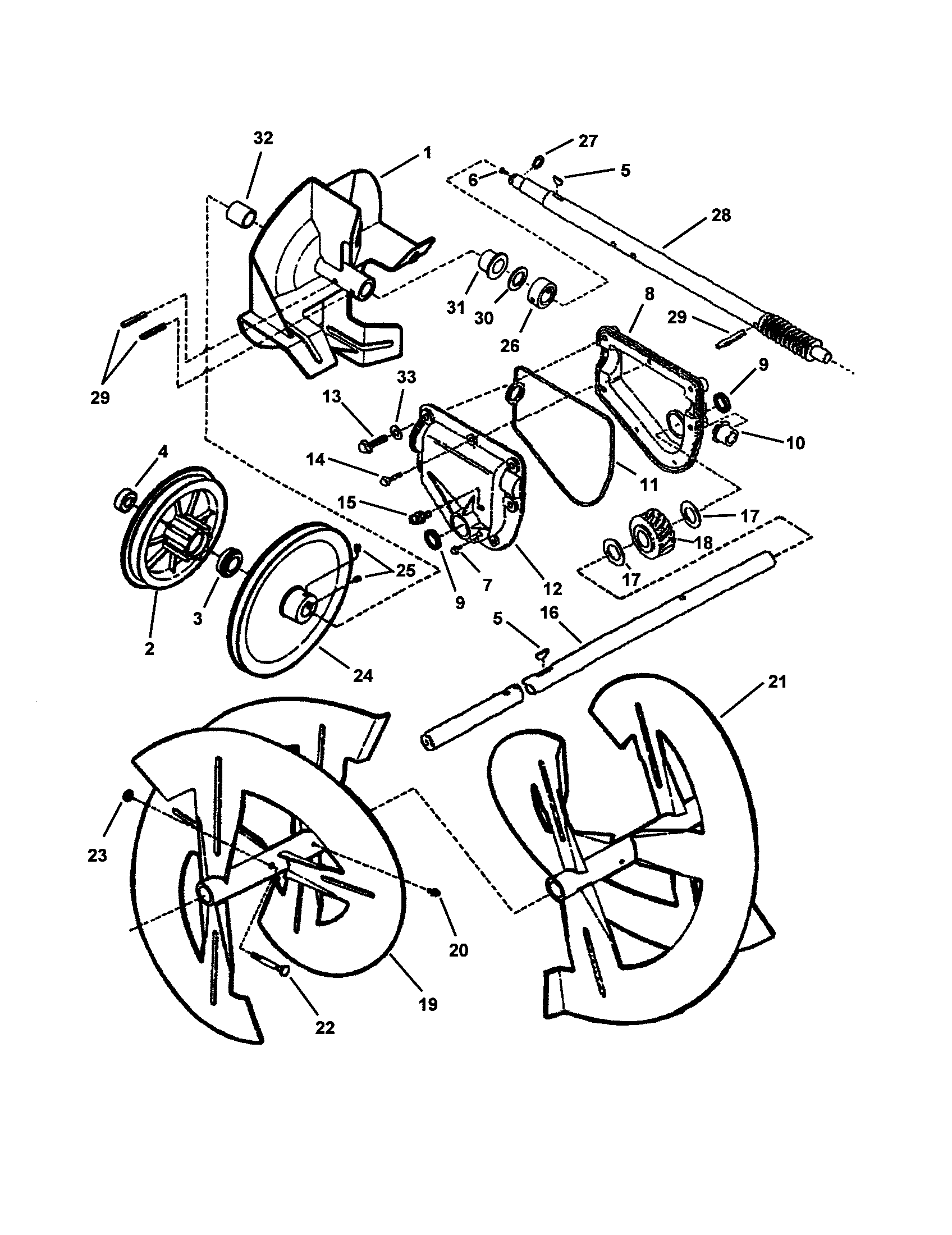 Snapper EI55224 augers/impeller/gear case/shaft diagram