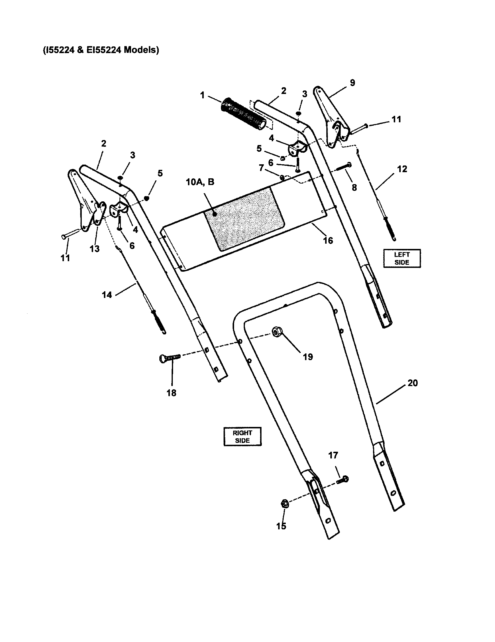 Snapper EI55224 handles, controls (conventional) diagram