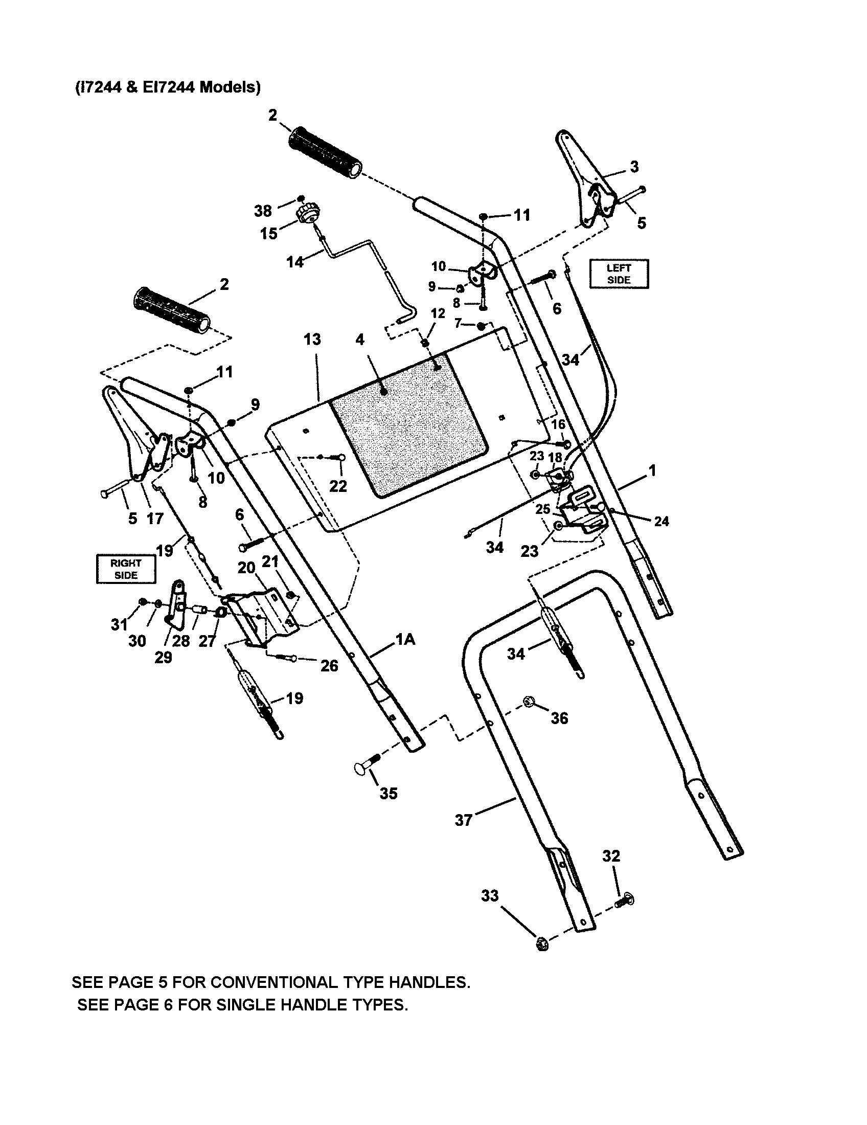 Snapper EI55224 handles, controls (single handle) diagram