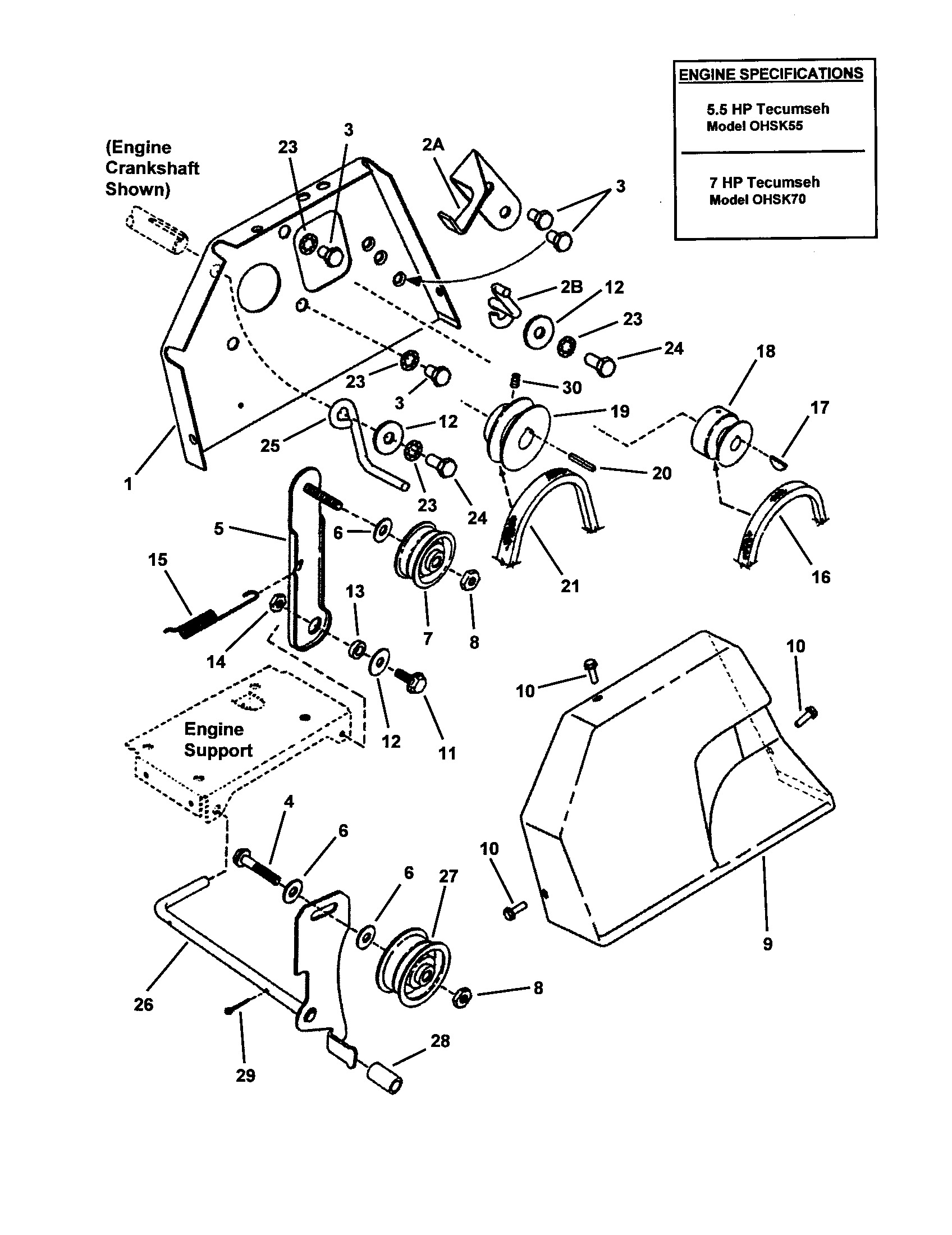 Snapper EI55224 engine/pulleys/idler/clutch system diagram