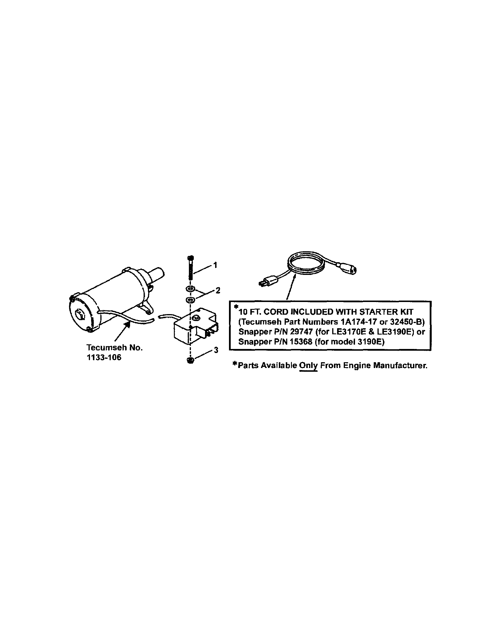 Snapper LE3190R (84363) accessories-electric start kit diagram