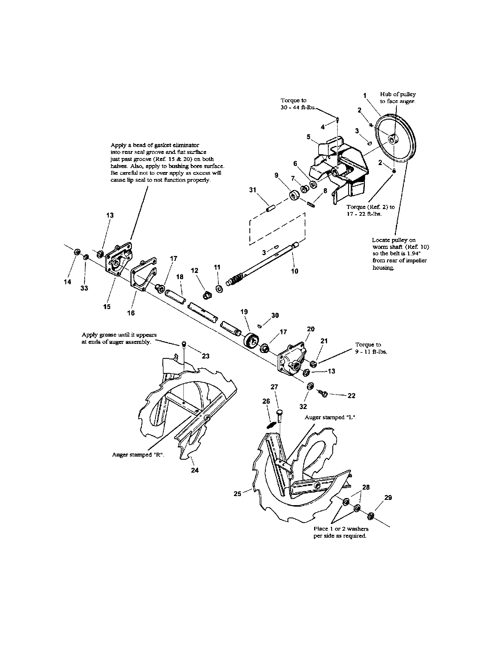 Snapper I75225 augers/impeller/gear case/shaft diagram