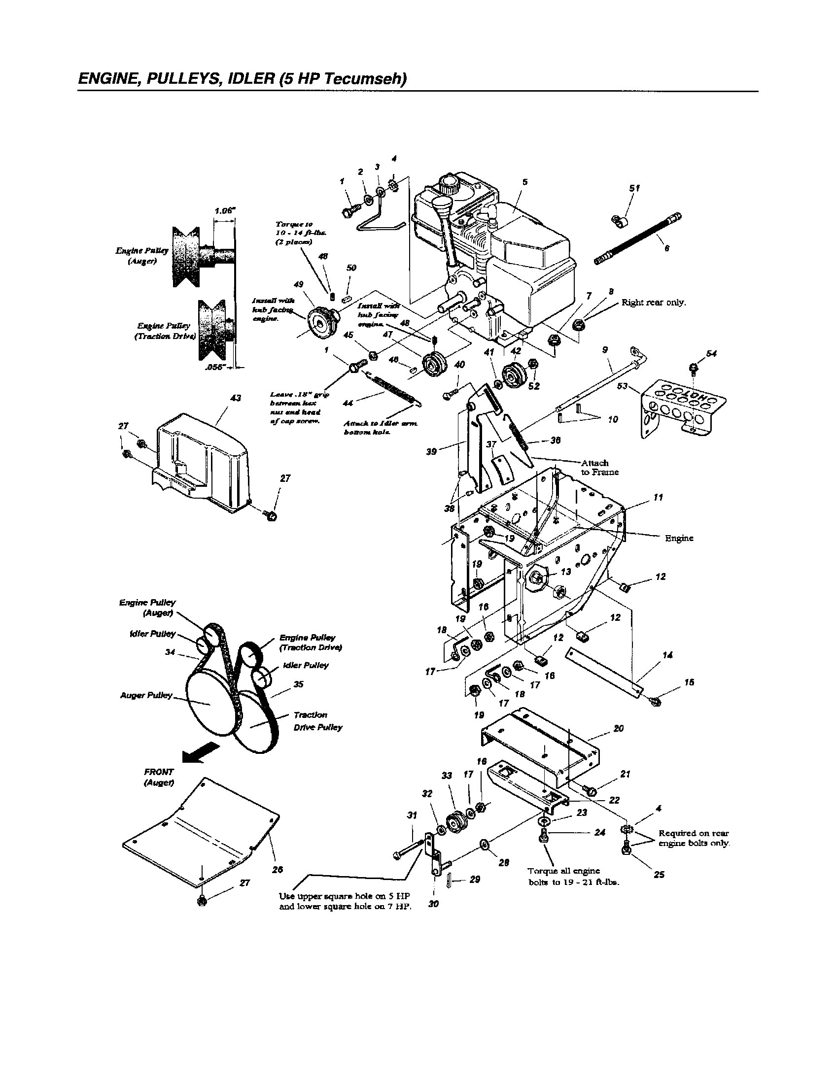 Snapper I75225 engine/pulleys/idler-5hp tecumseh diagram