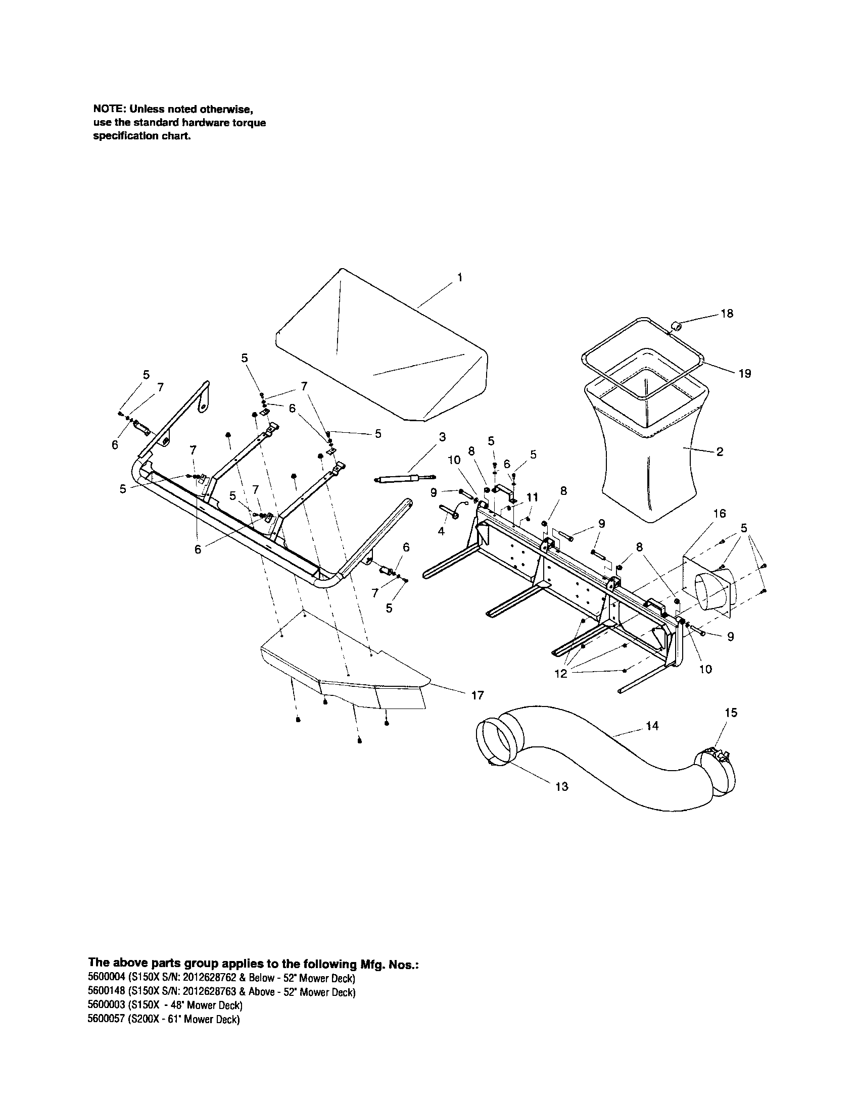 Snapper 5600004 3-bag catcher/cover diagram