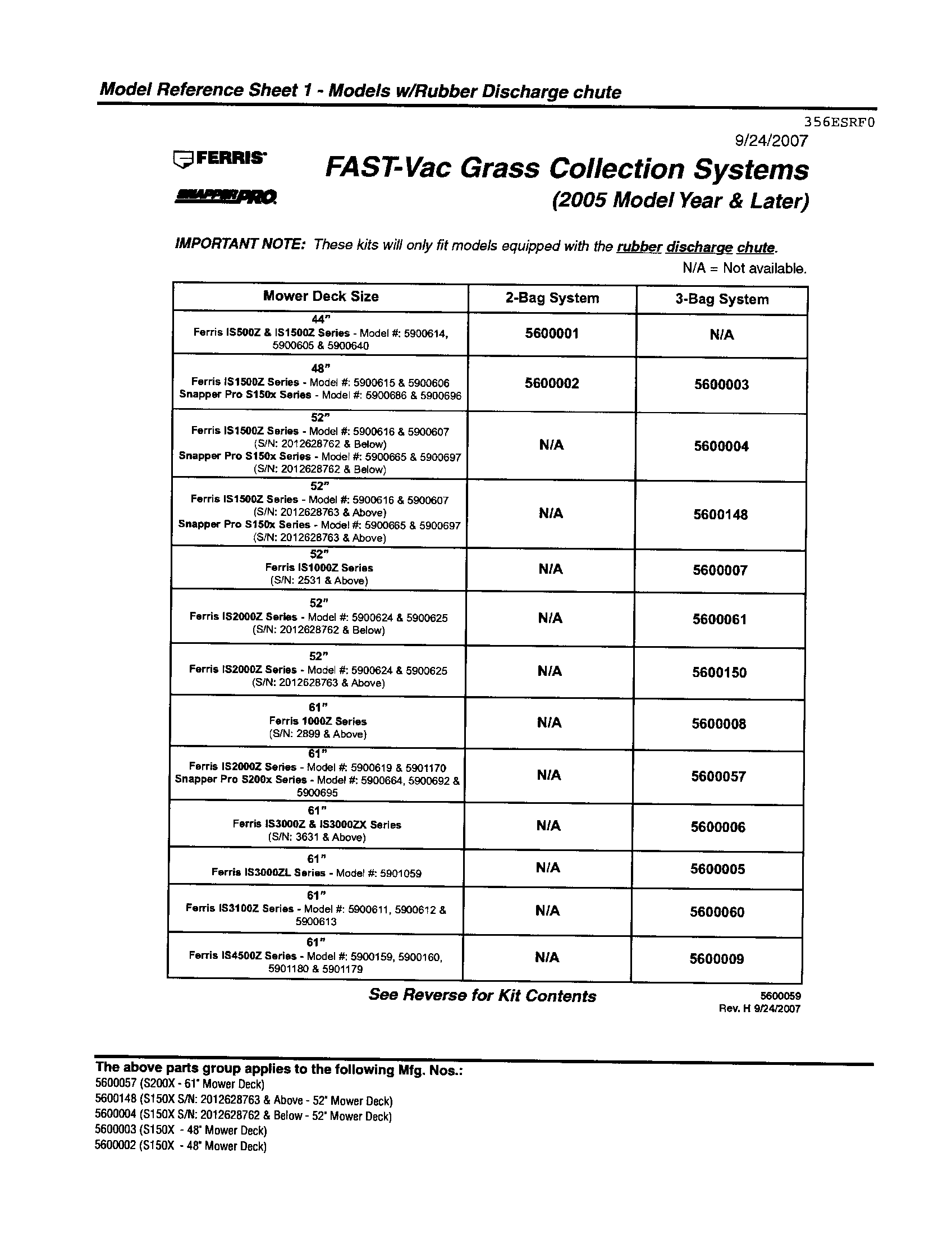 Snapper 5600004 model reference sheet 1 diagram