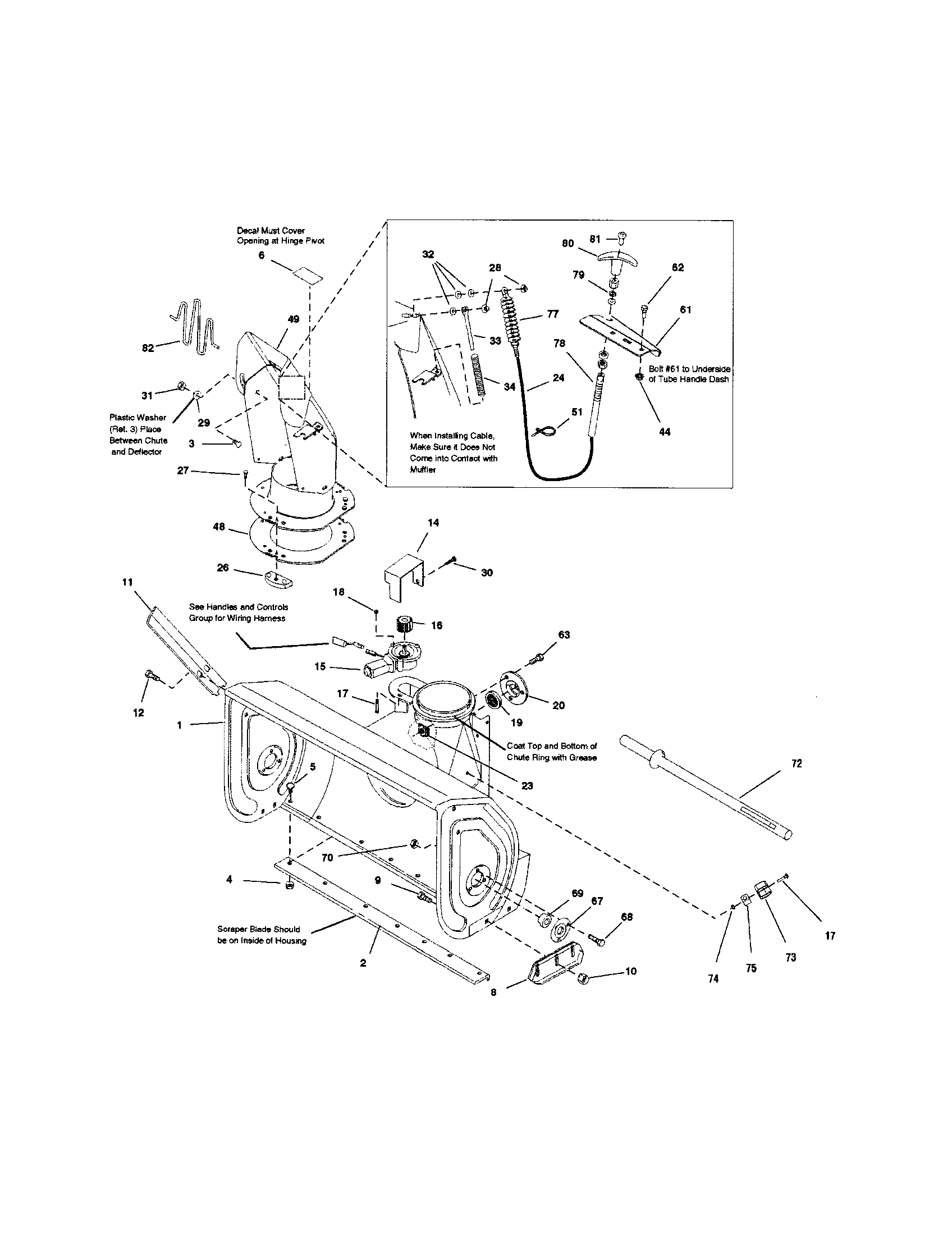 Snapper E13388E auger housing/chute diagram