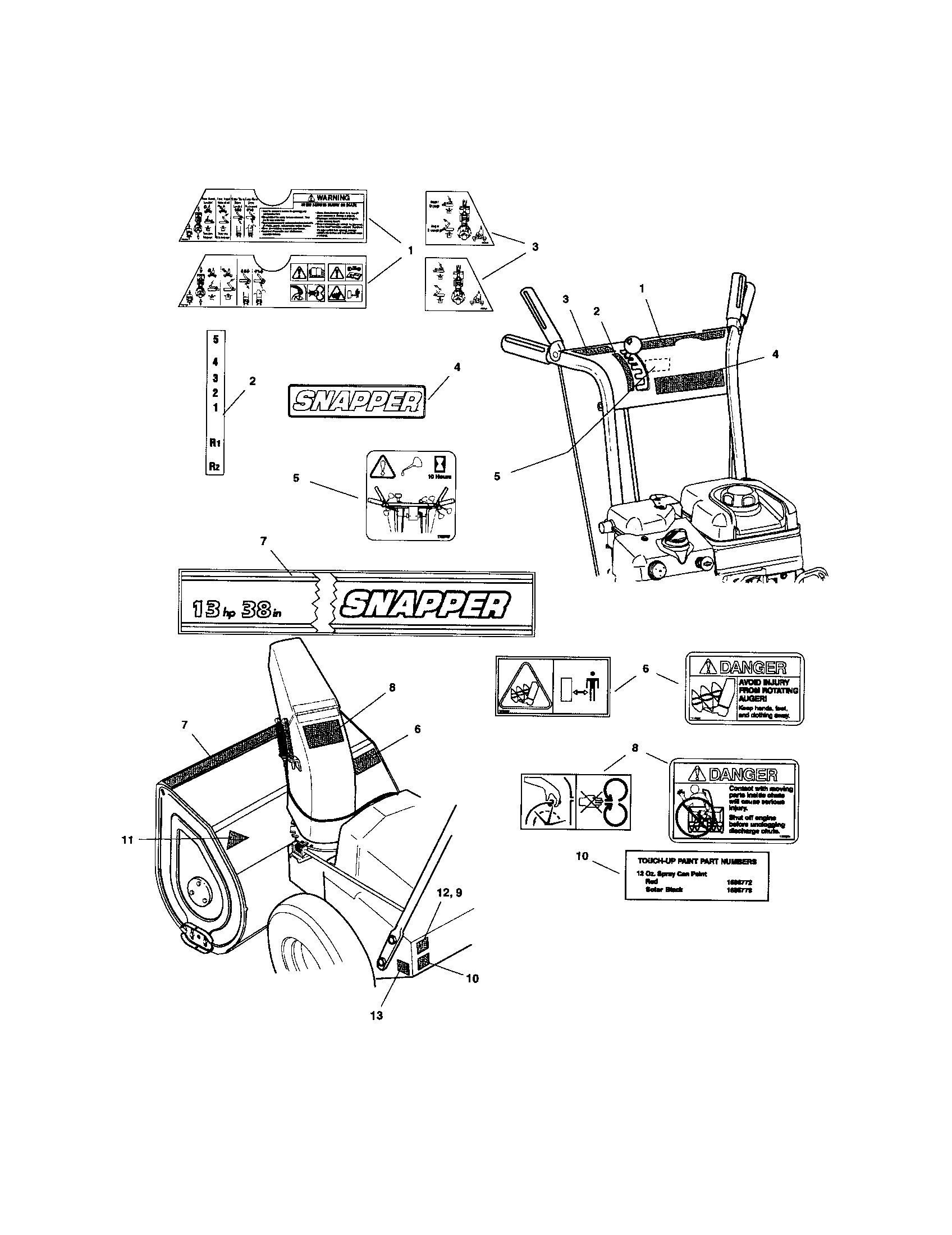 Snapper E13388E decals diagram