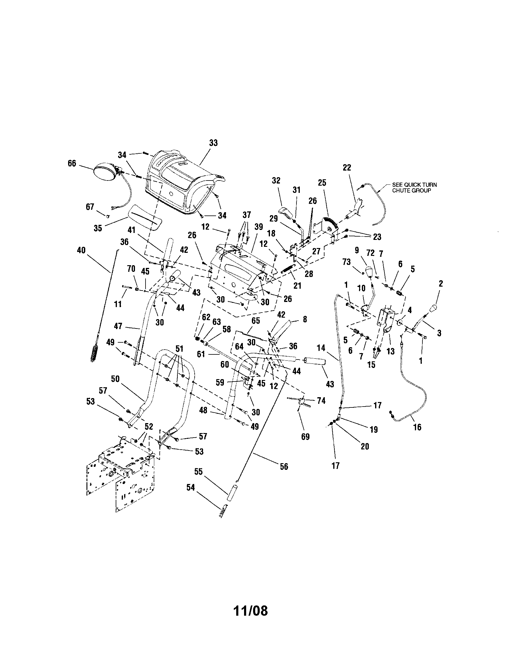 Snapper L1632EX (1695337) handle/controls diagram