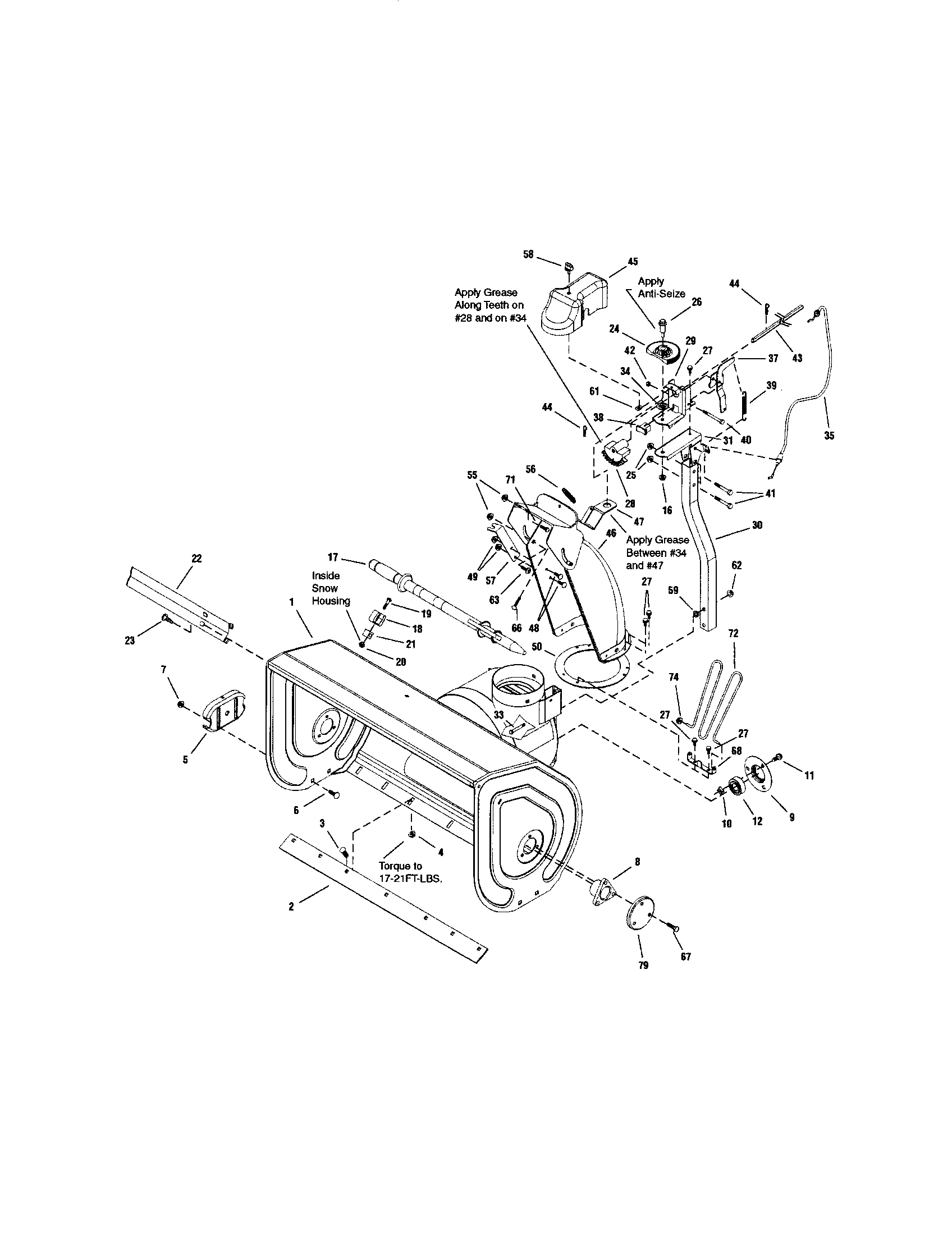 Snapper L1632EX (1695337) auger housing/chute diagram