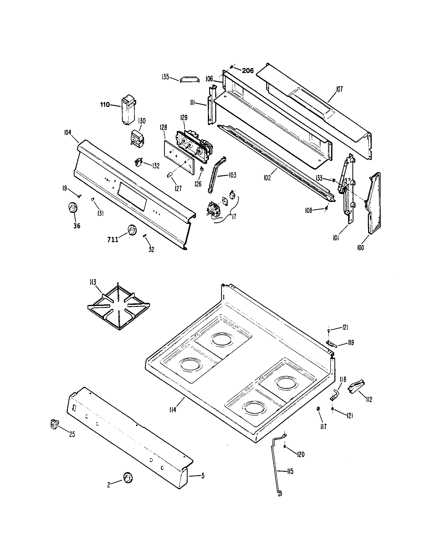 Kenmore 3627325890 backguard/cooktop diagram