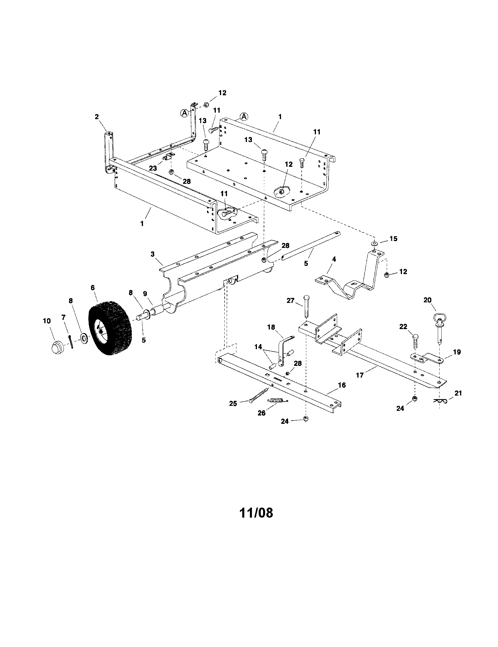 Craftsman 48624717 cart body/tongue weldment diagram