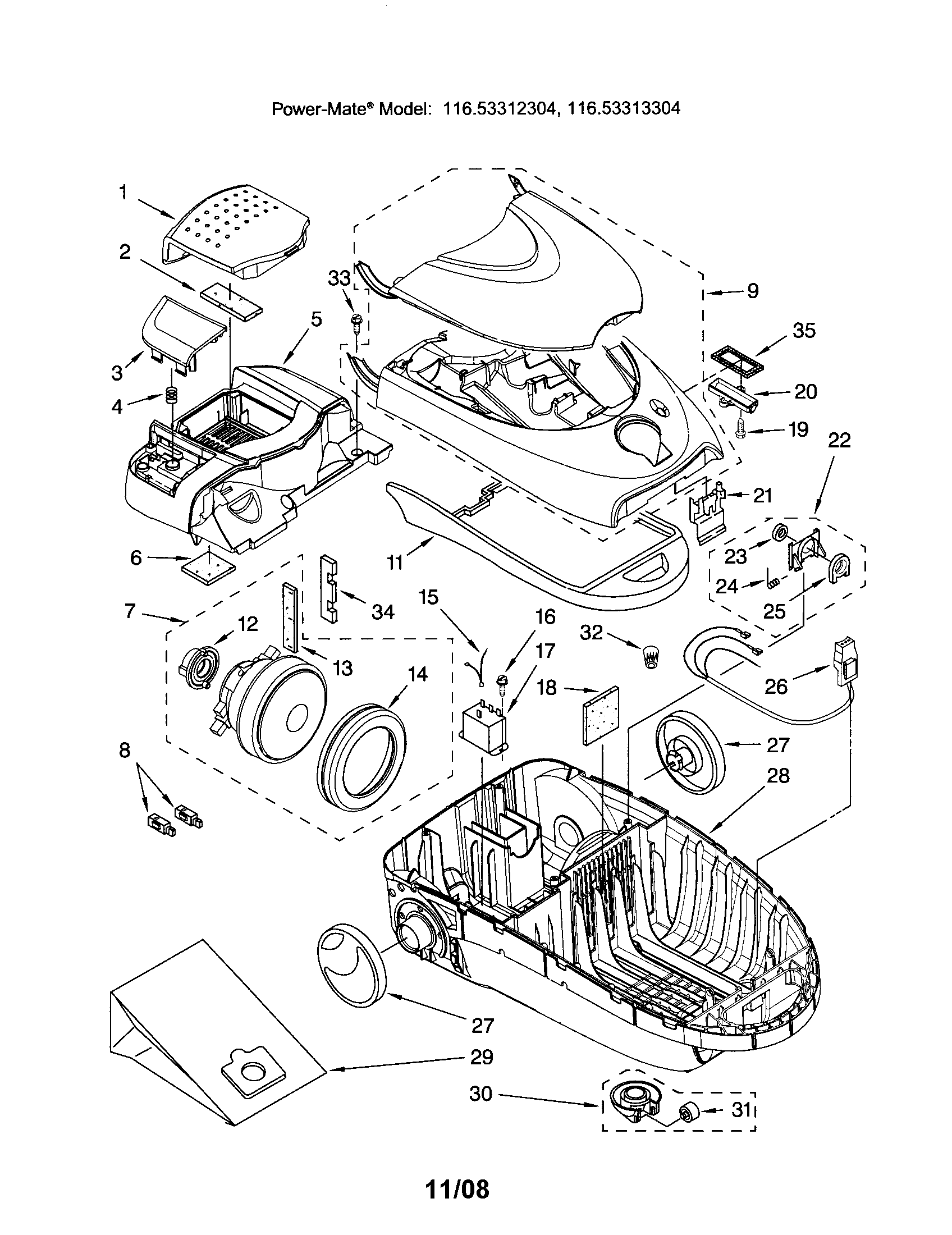 Kenmore 11623313304 canister diagram