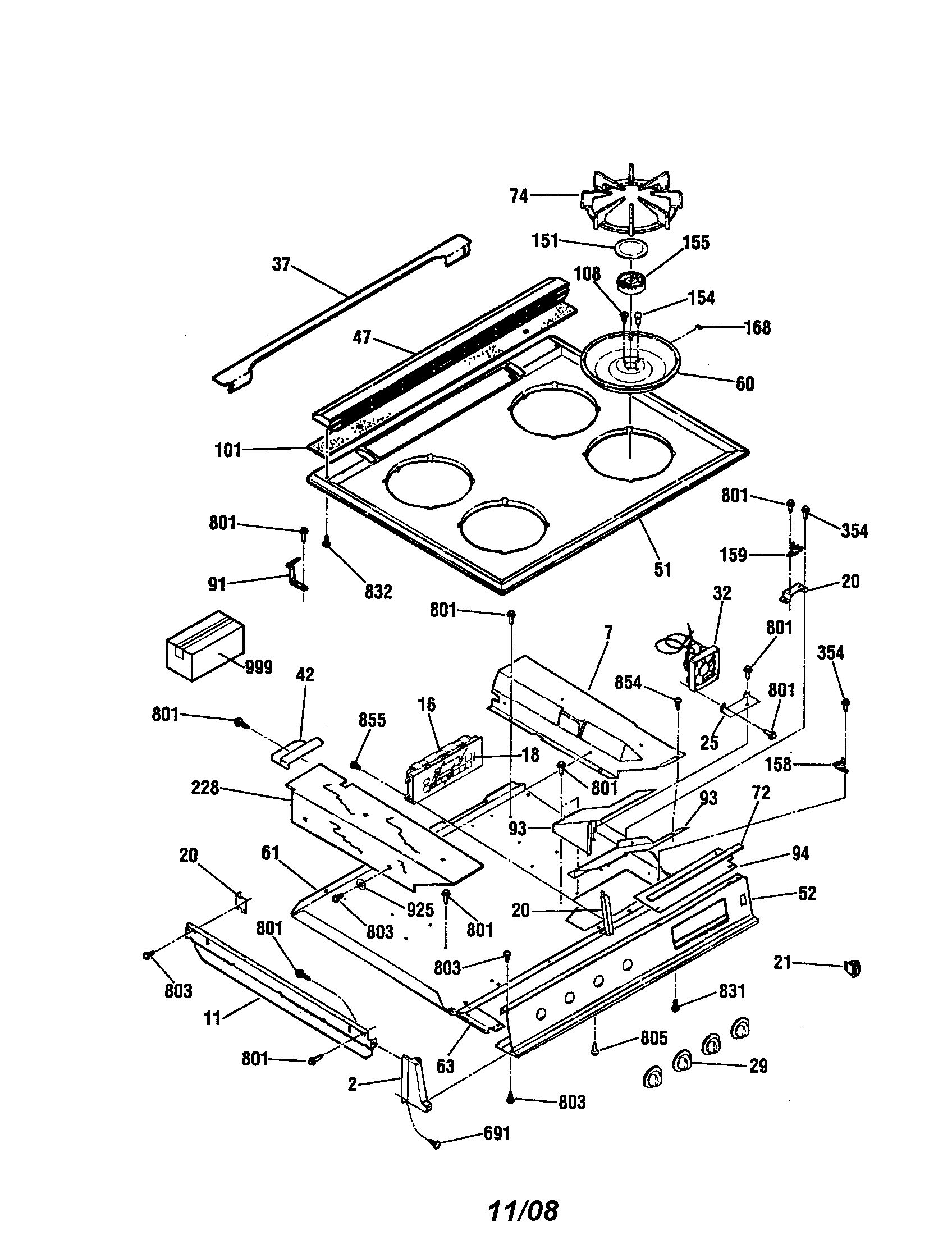 Kenmore 91136655793 main top diagram