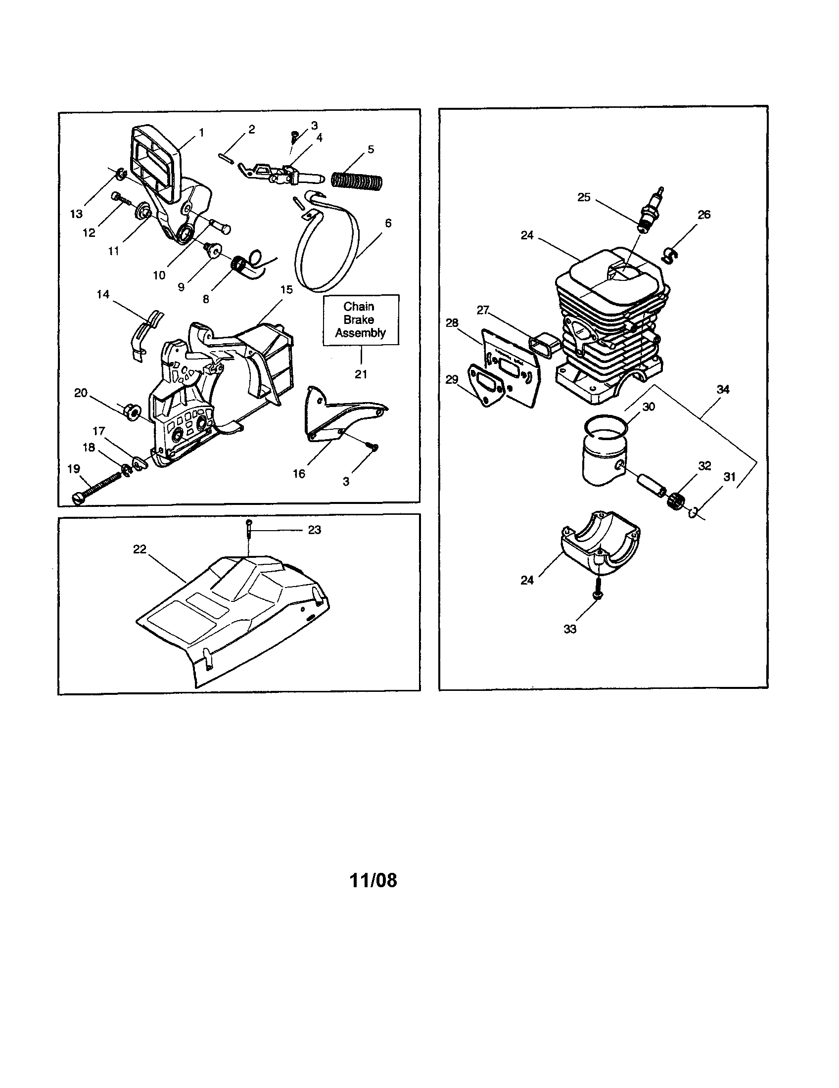 Husqvarna 41 cylinder/shield/clutch cover diagram