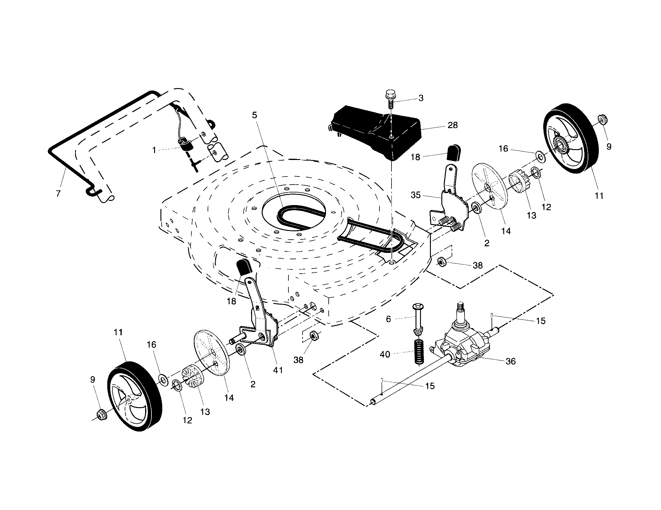 Craftsman 917375010 drive control/gear case/wheels diagram