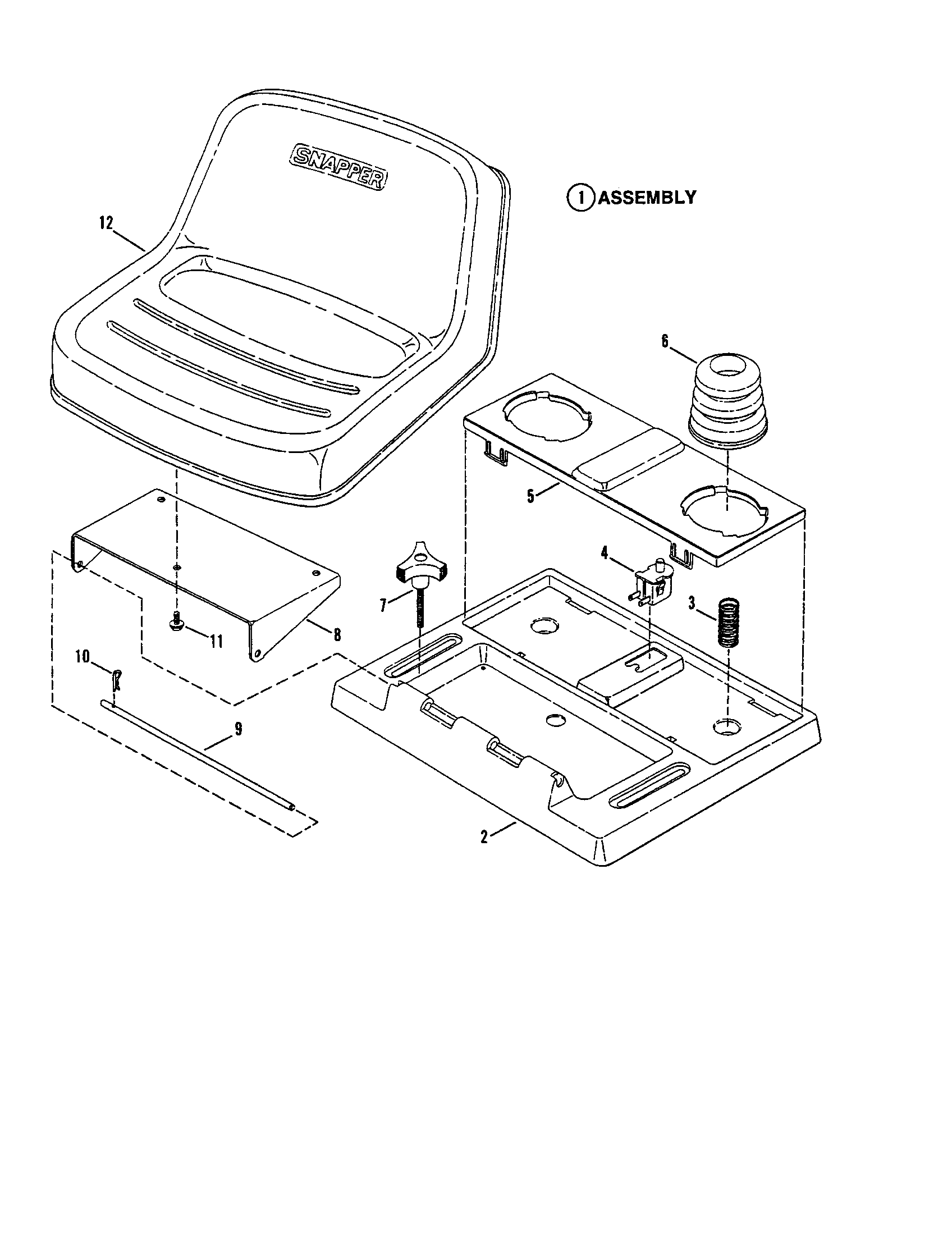 Snapper LT125G38AB seat, support components diagram