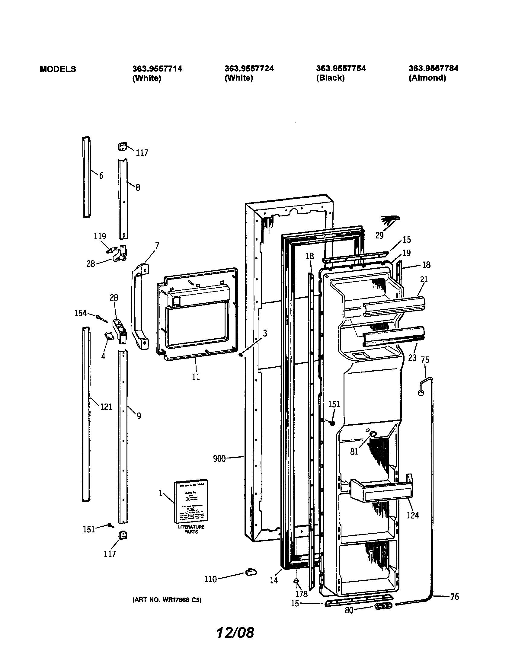 Kenmore 3639557754 freezer door diagram