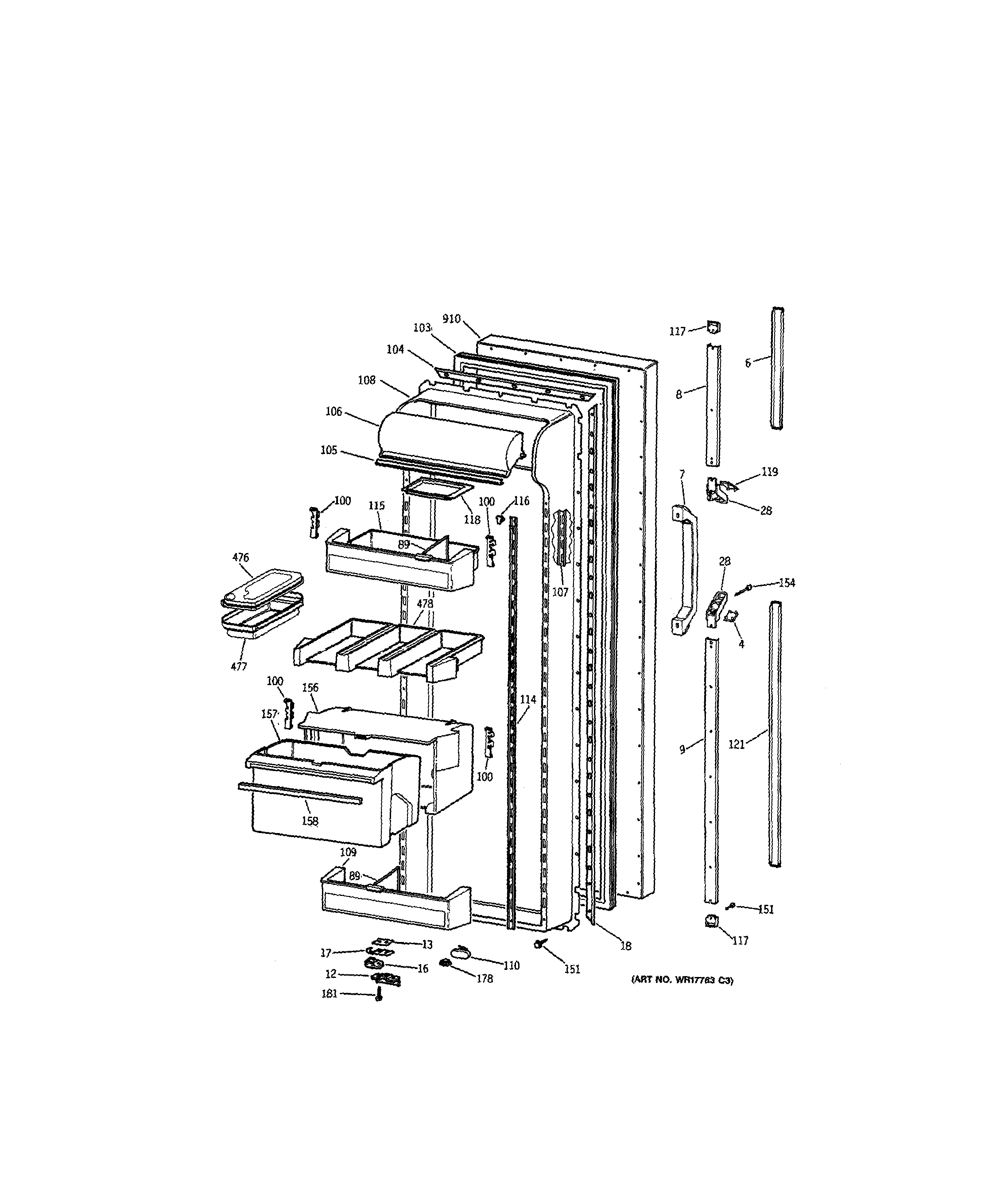 Kenmore 3639557754 fresh food door diagram