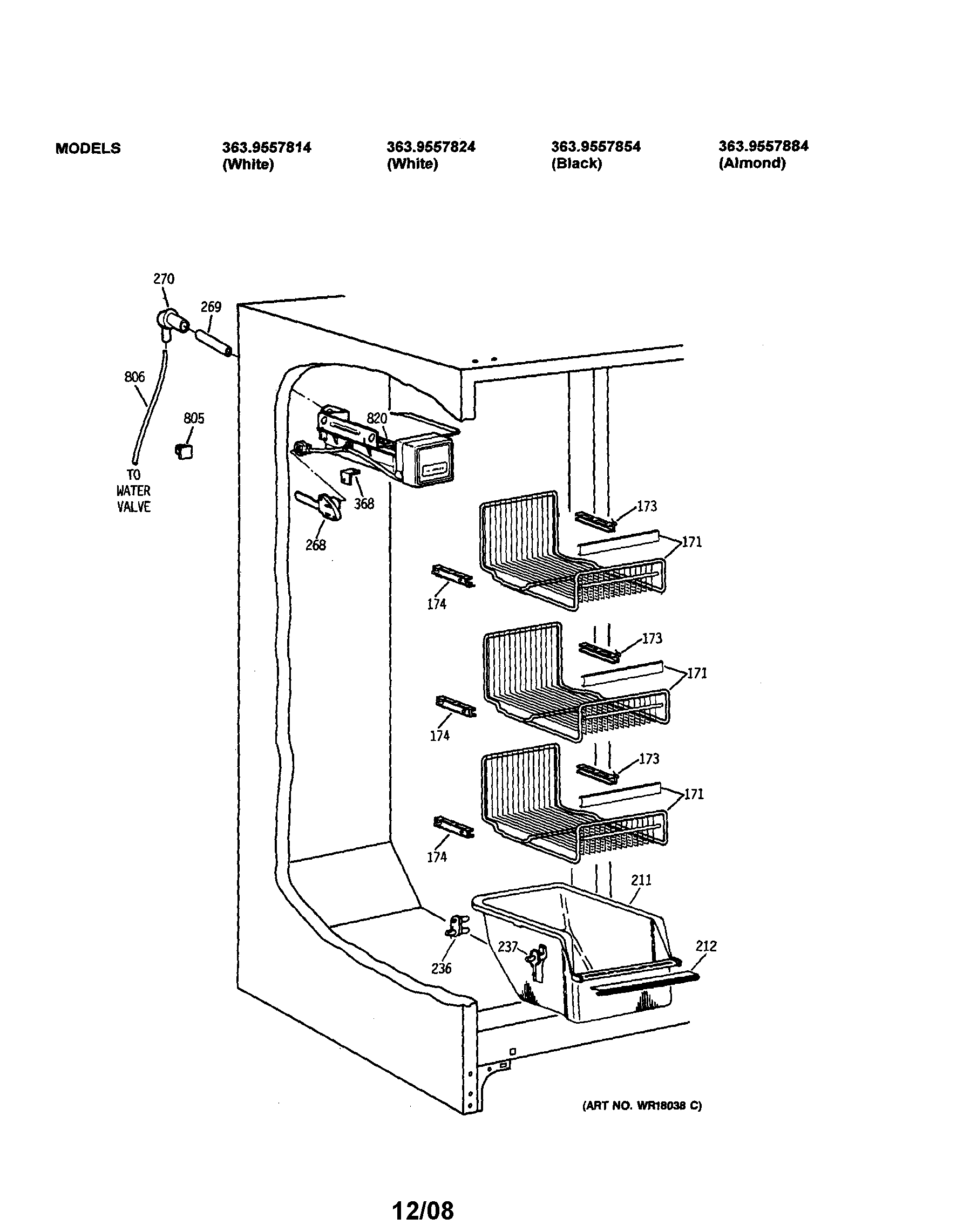 Kenmore 3639557884 freezer section diagram