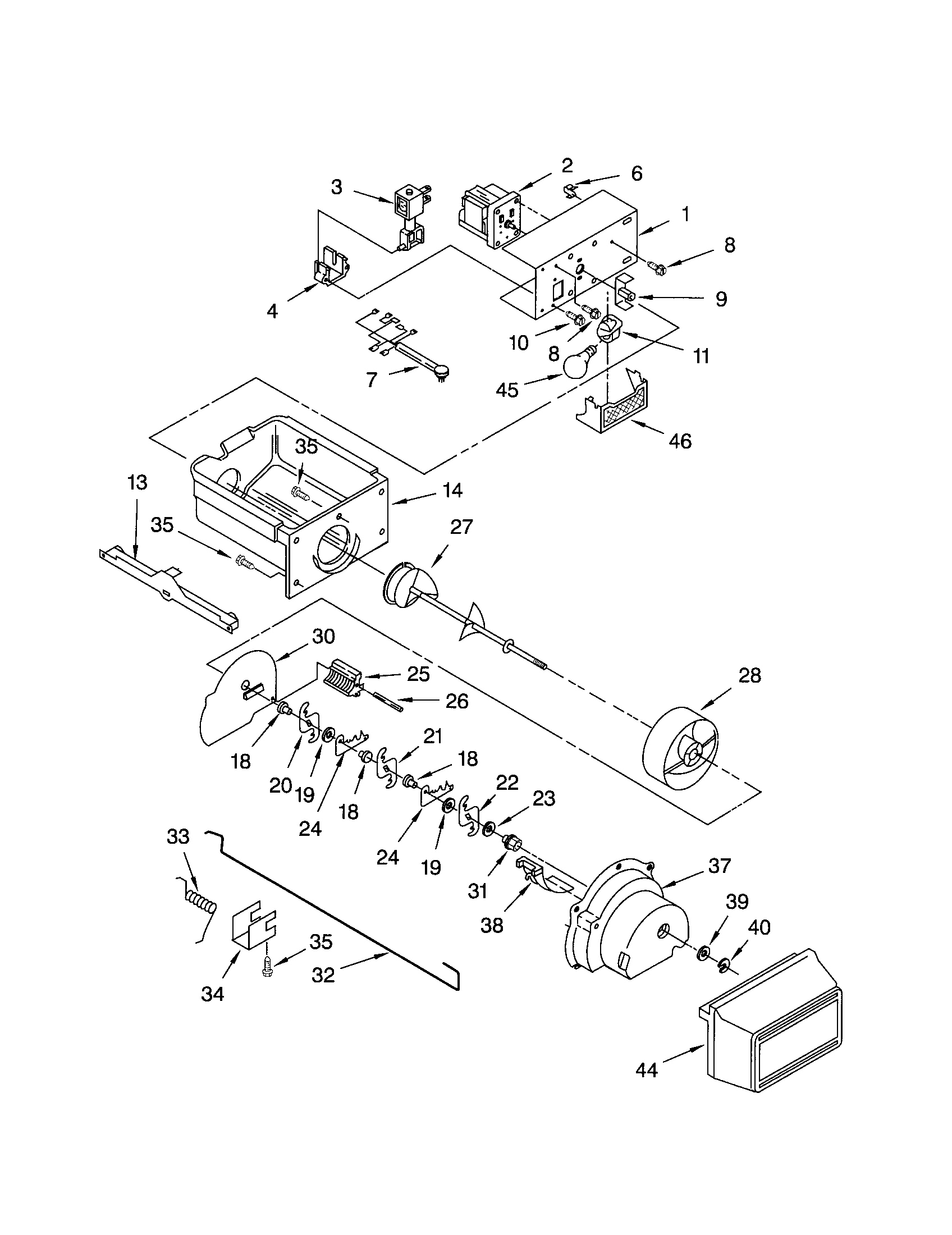 Whirlpool ED0GTQXKQ01 motor and ice container diagram