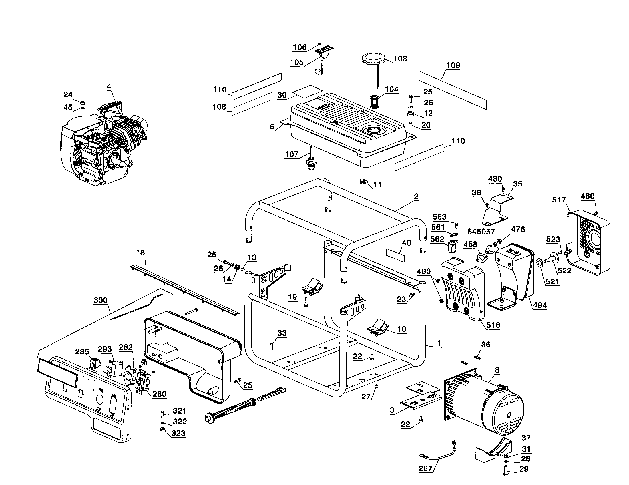 DeWalt DG3000 TYPE 1 fuel tank/panel diagram