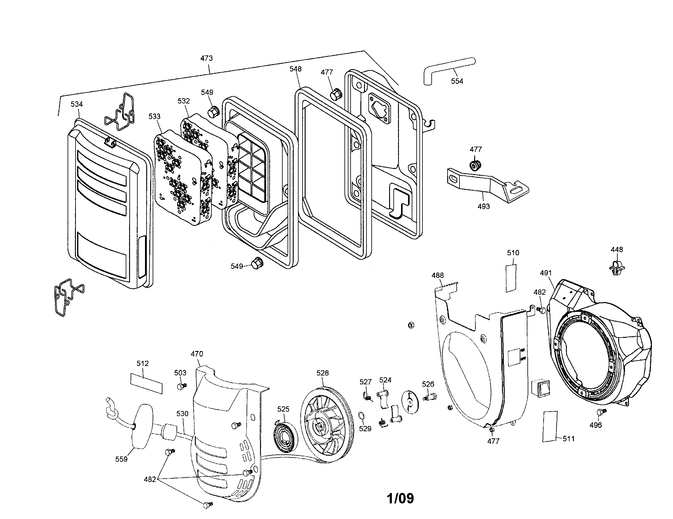 DeWalt DG4400B TYPE 1 air filter diagram