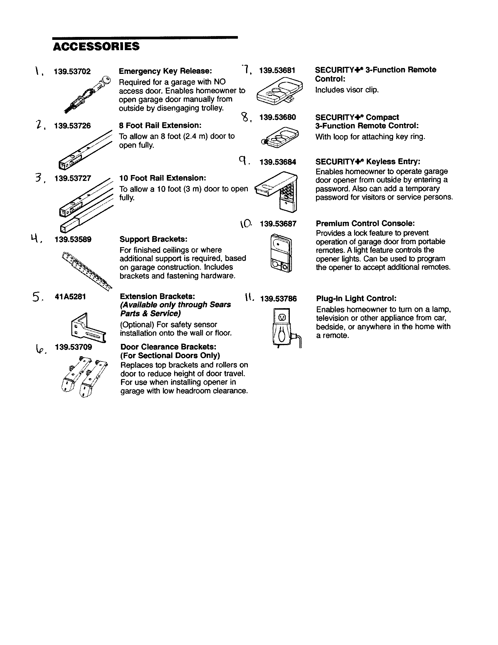 Craftsman 1395398511 accessories diagram