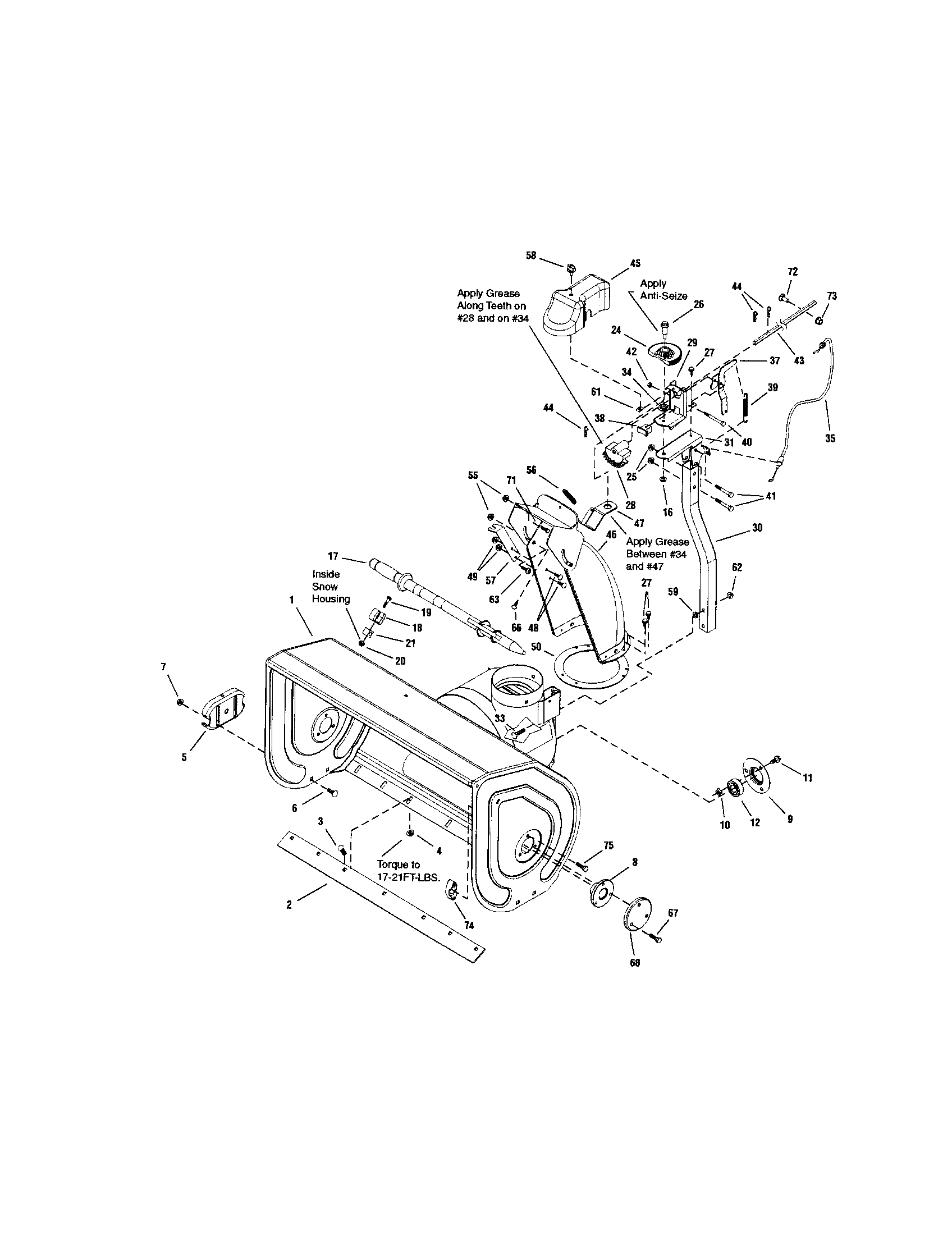 Snapper 130887260 auger housing/chute diagram
