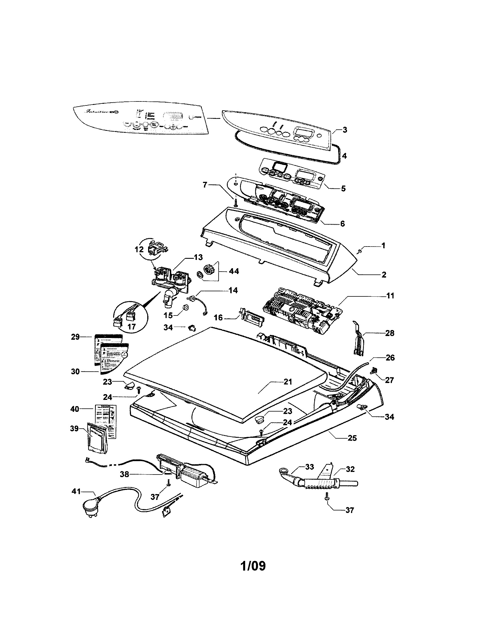 Fisher & Paykel IWL16-96160A top deck/electronics diagram