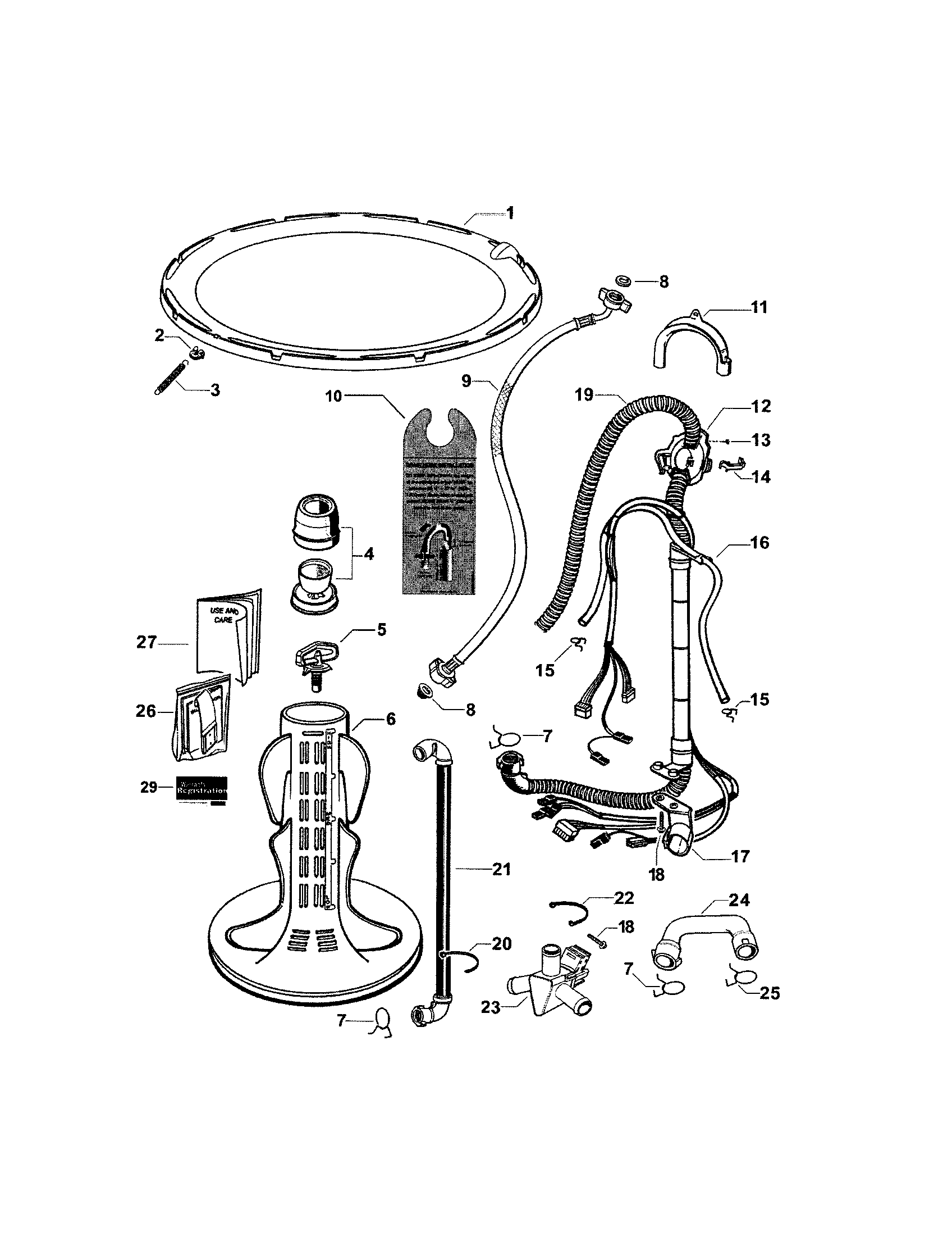 Fisher & Paykel IWL16-96160A agitator/hoses diagram
