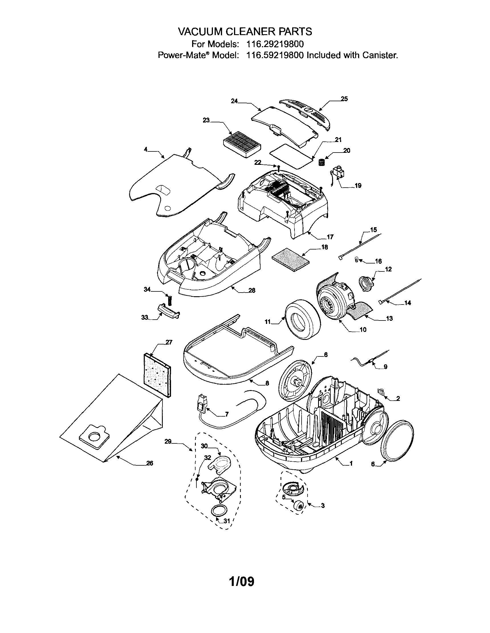 Kenmore 11629219800 canister diagram