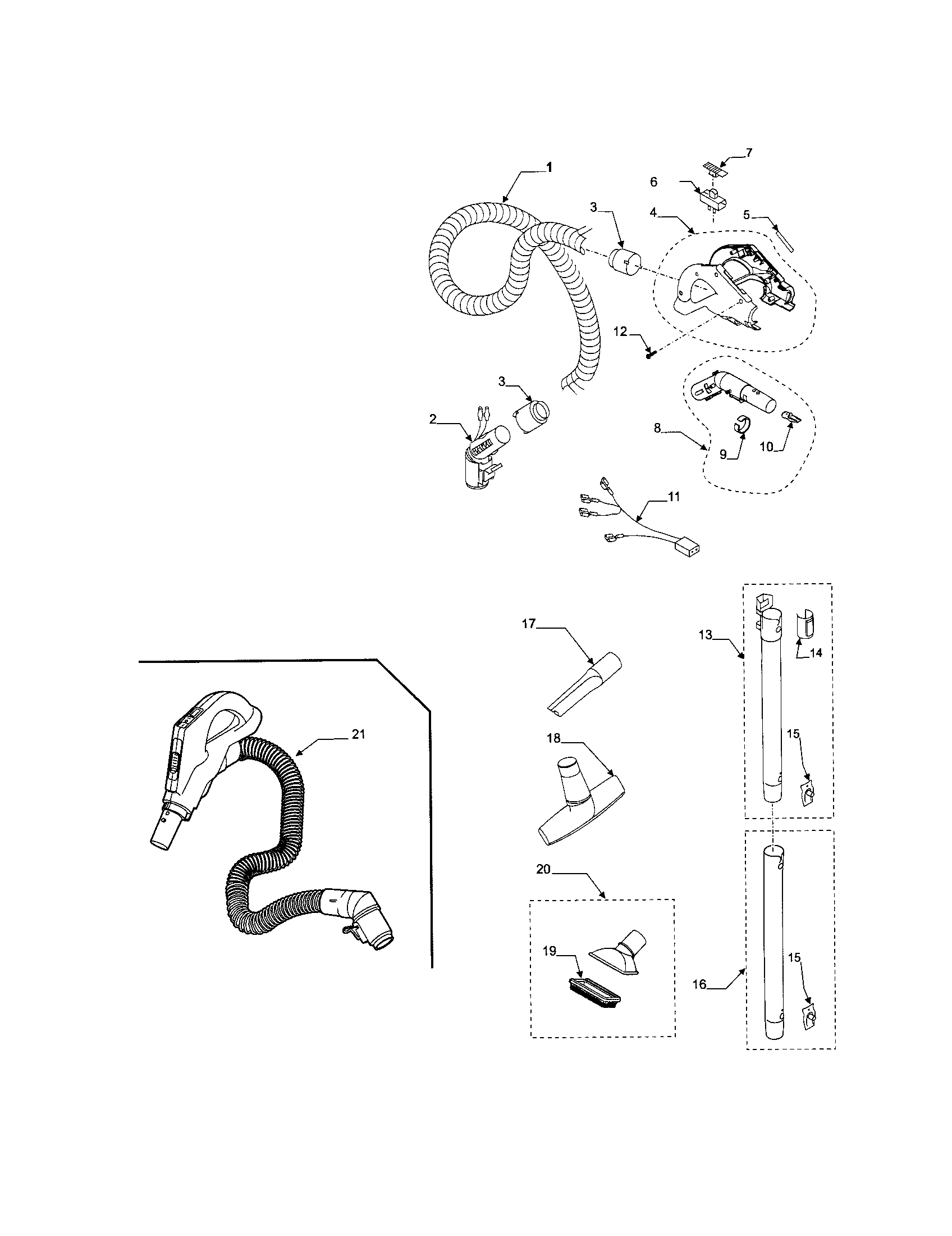 Kenmore 11629219800 hose and attachment diagram