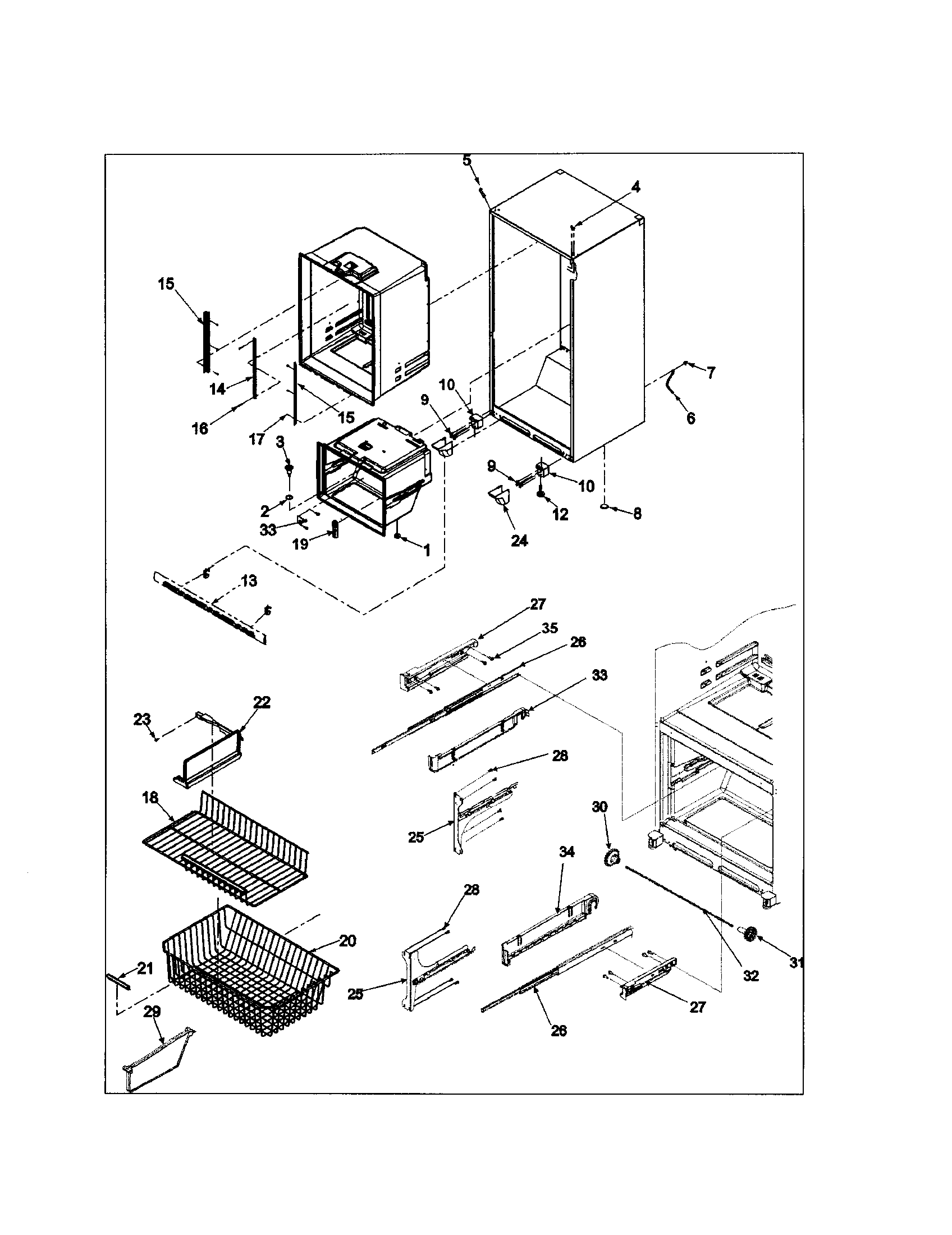 Amana ABD2533DES0 interior cabinet/freezer shelving diagram