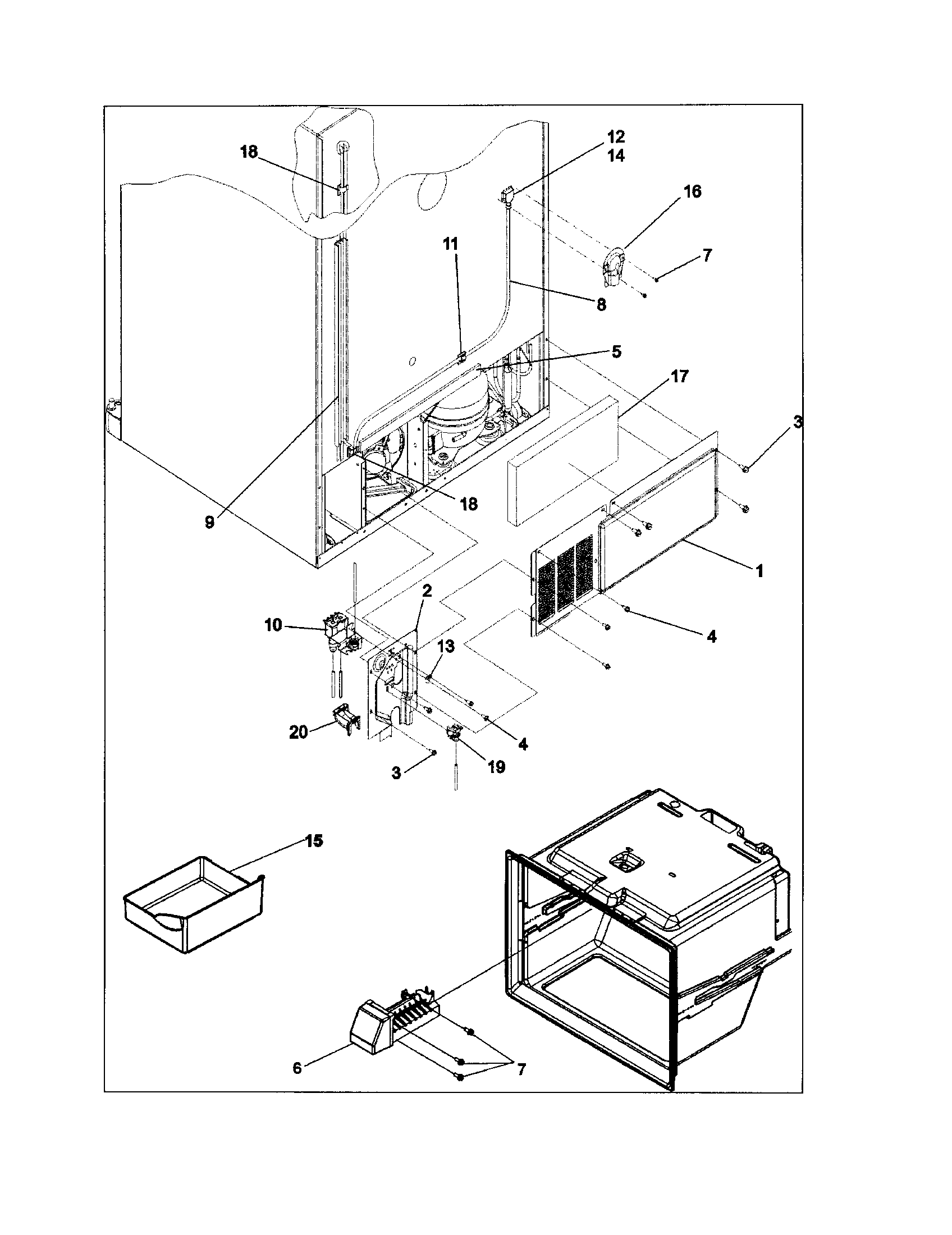Amana ABD2533DES0 ice maker/cabinet back diagram