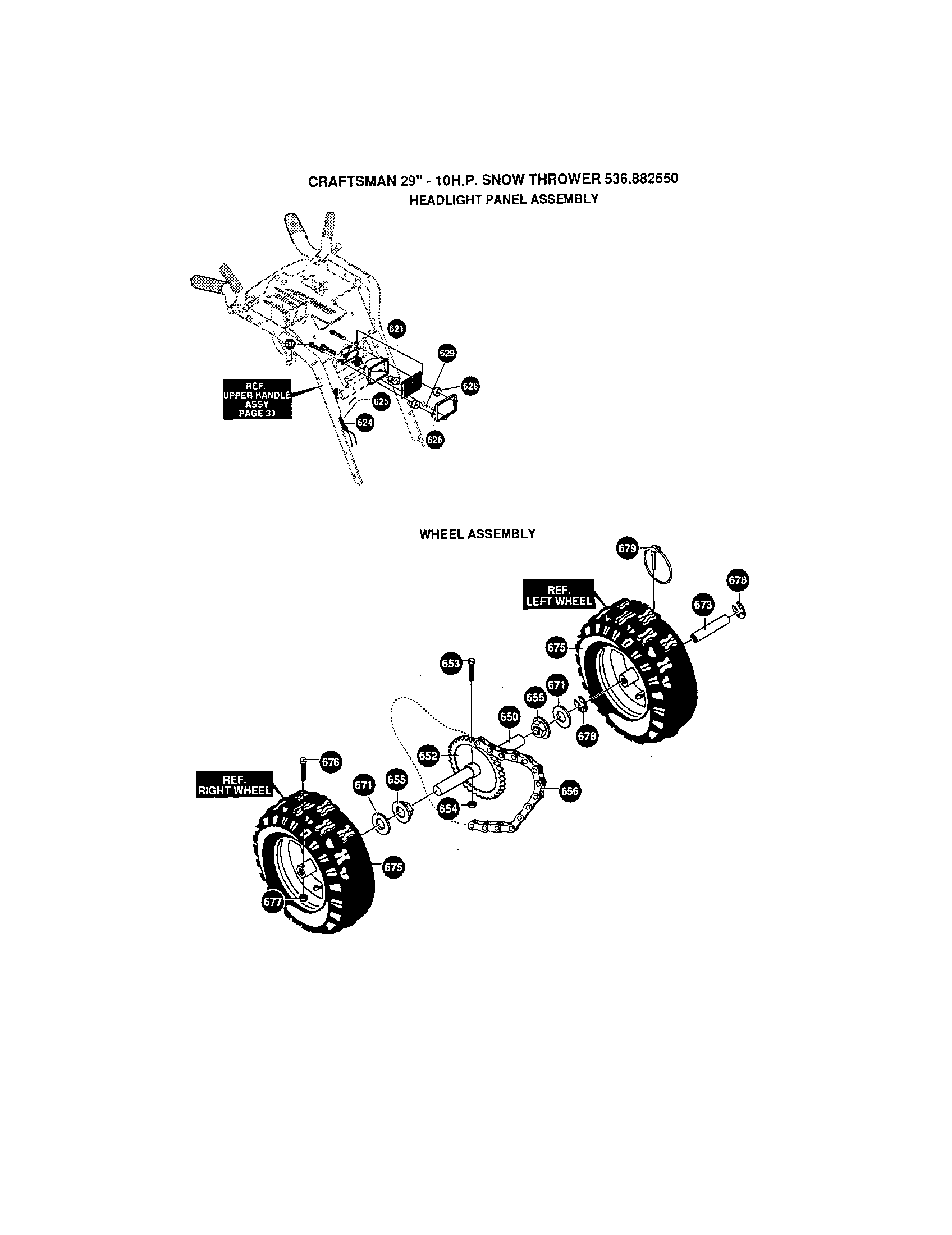 Craftsman 536882650 headlight panel/wheel diagram