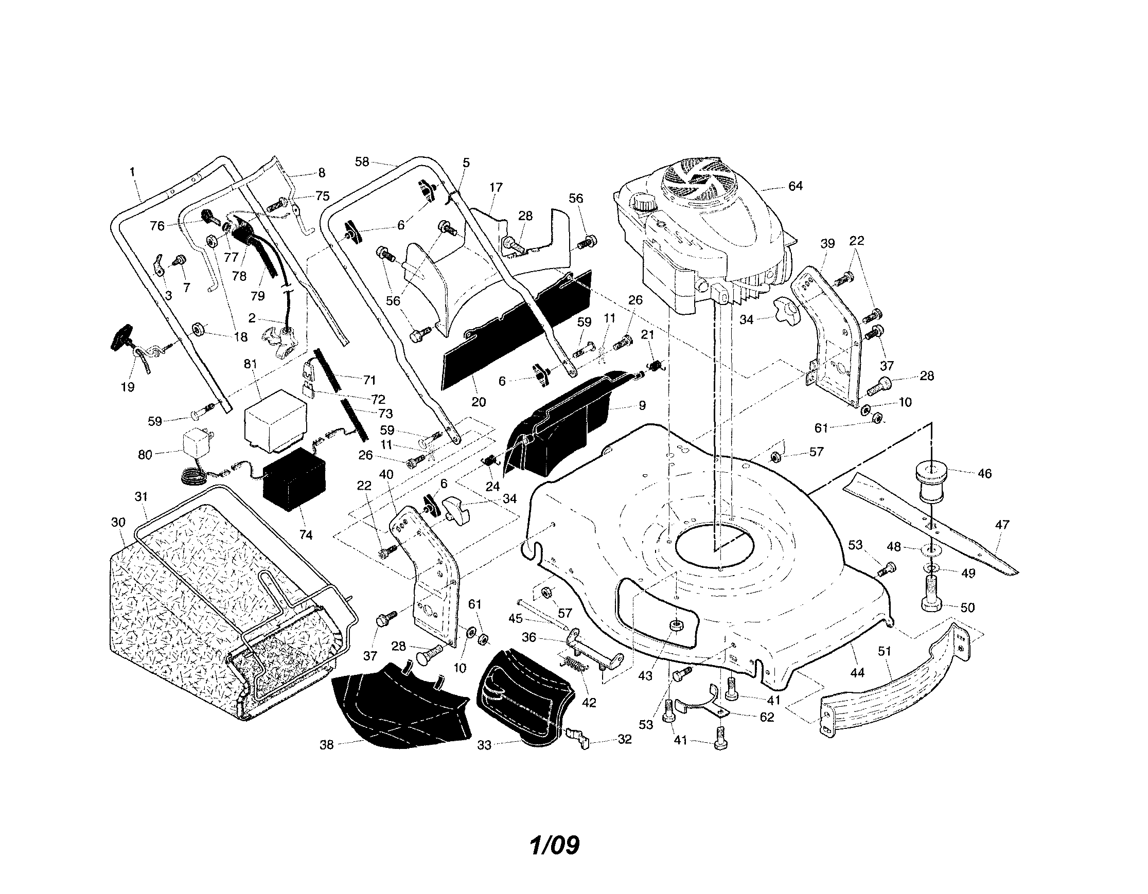 Craftsman 917374360 engine/housing/handle diagram