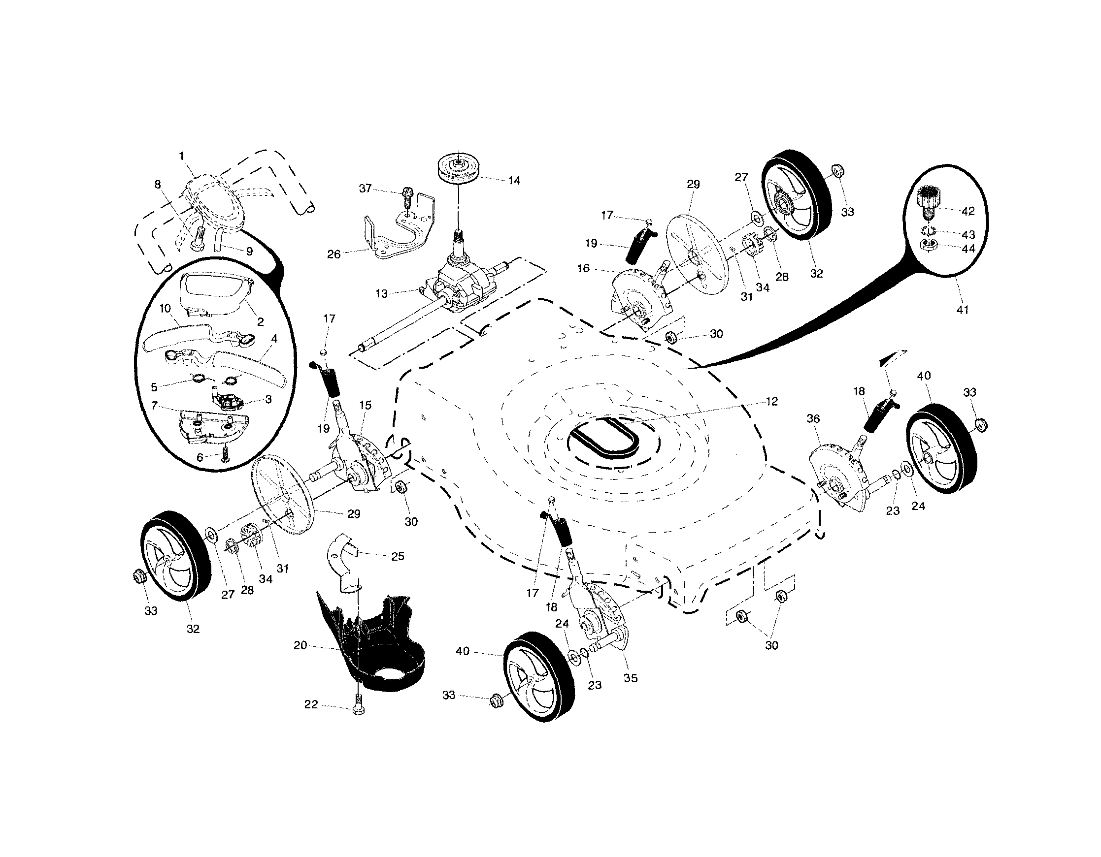 Craftsman 917374360 drive control/gear case/wheels diagram