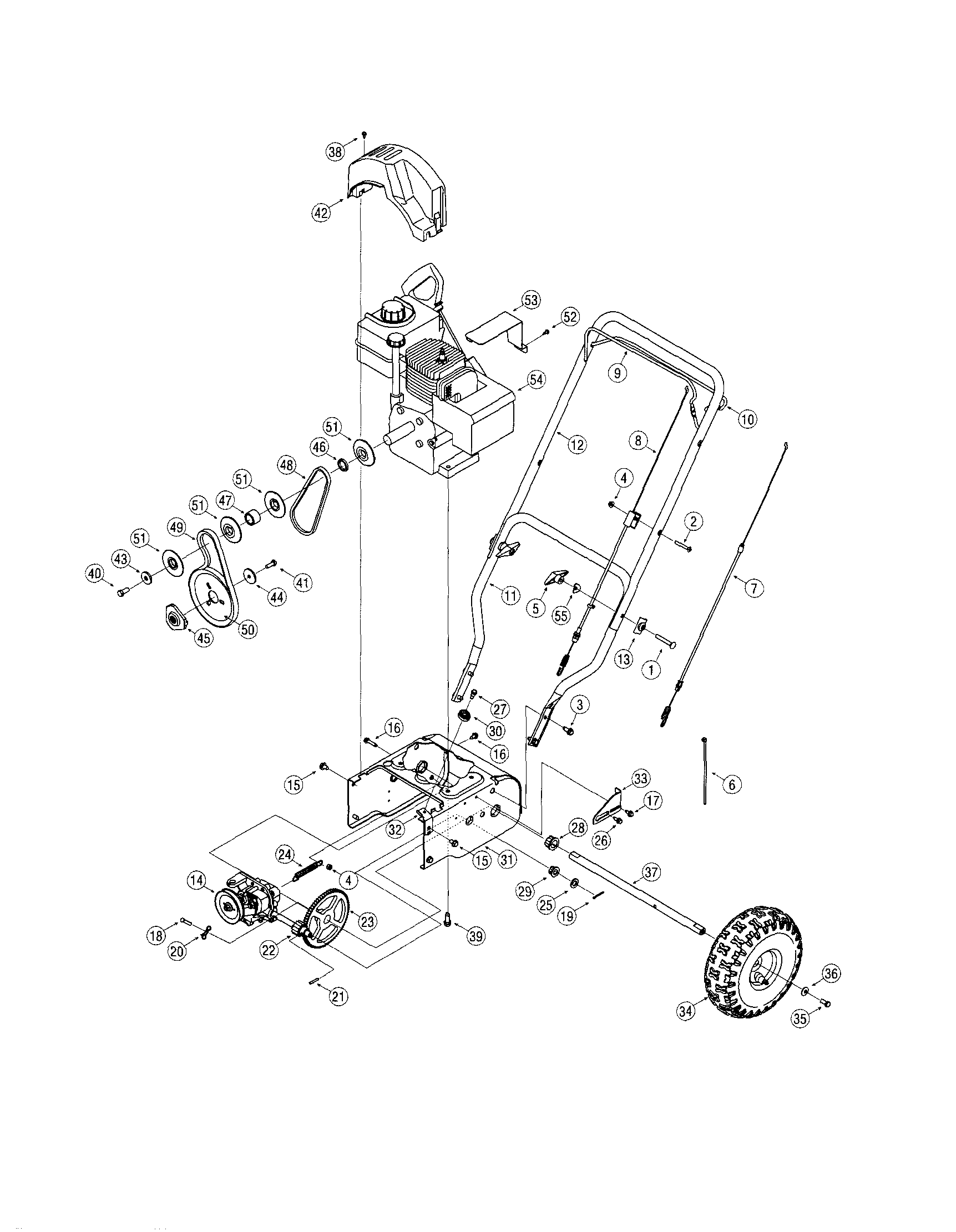 MTD 3BA handle/drive housing diagram