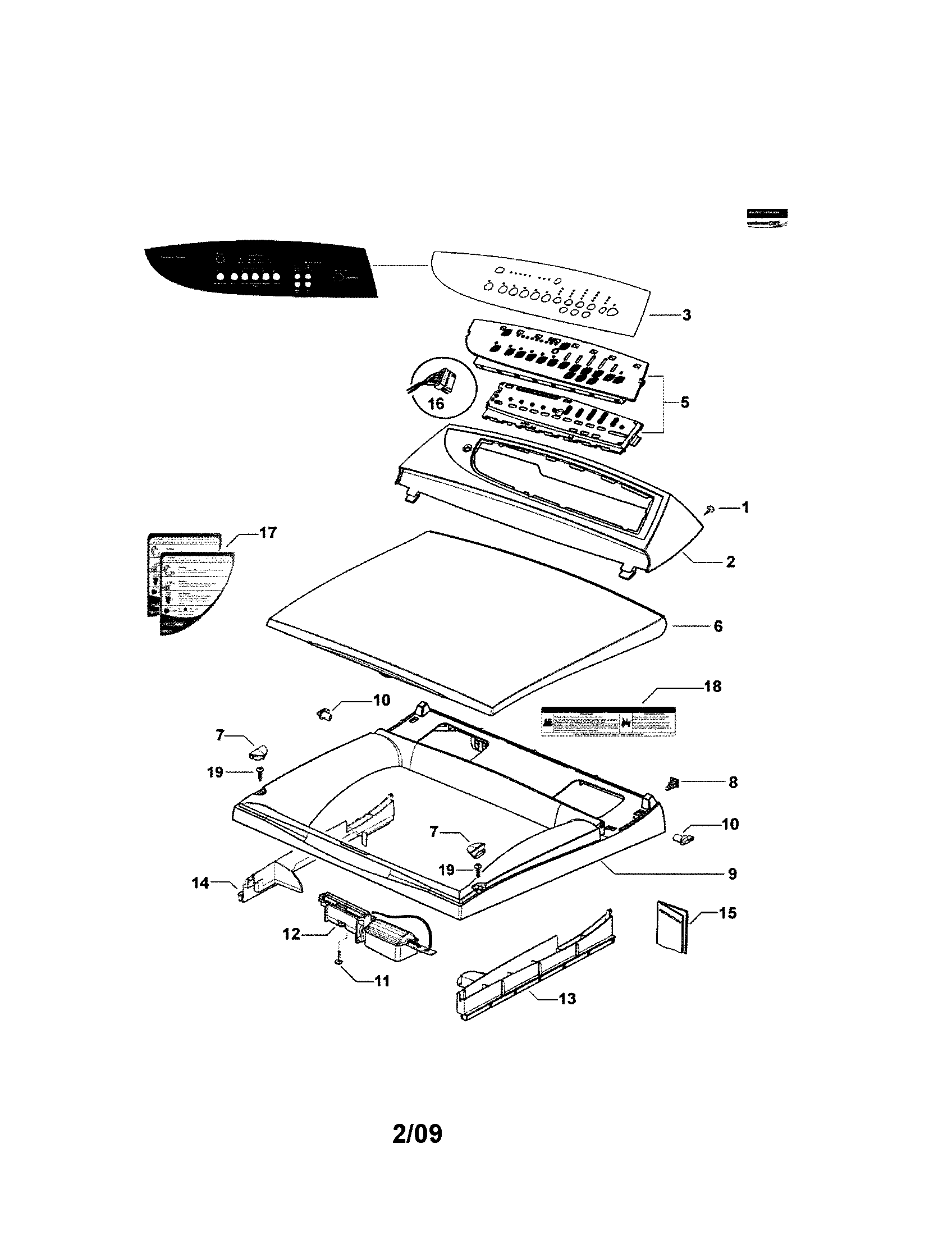 Fisher & Paykel DG62TGW1-96142A top deck/electronics diagram