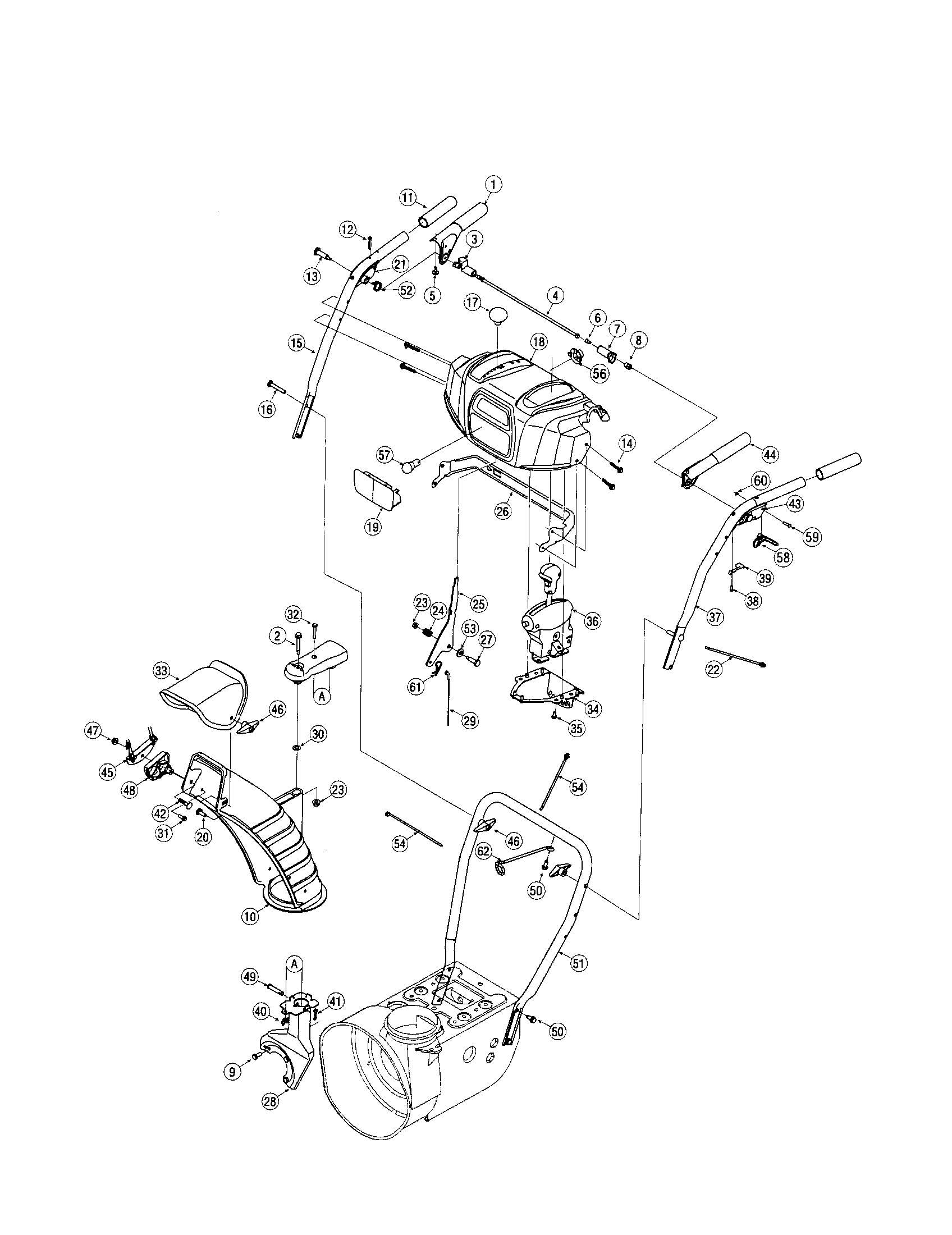 Craftsman 247889990 handle/lower chute diagram