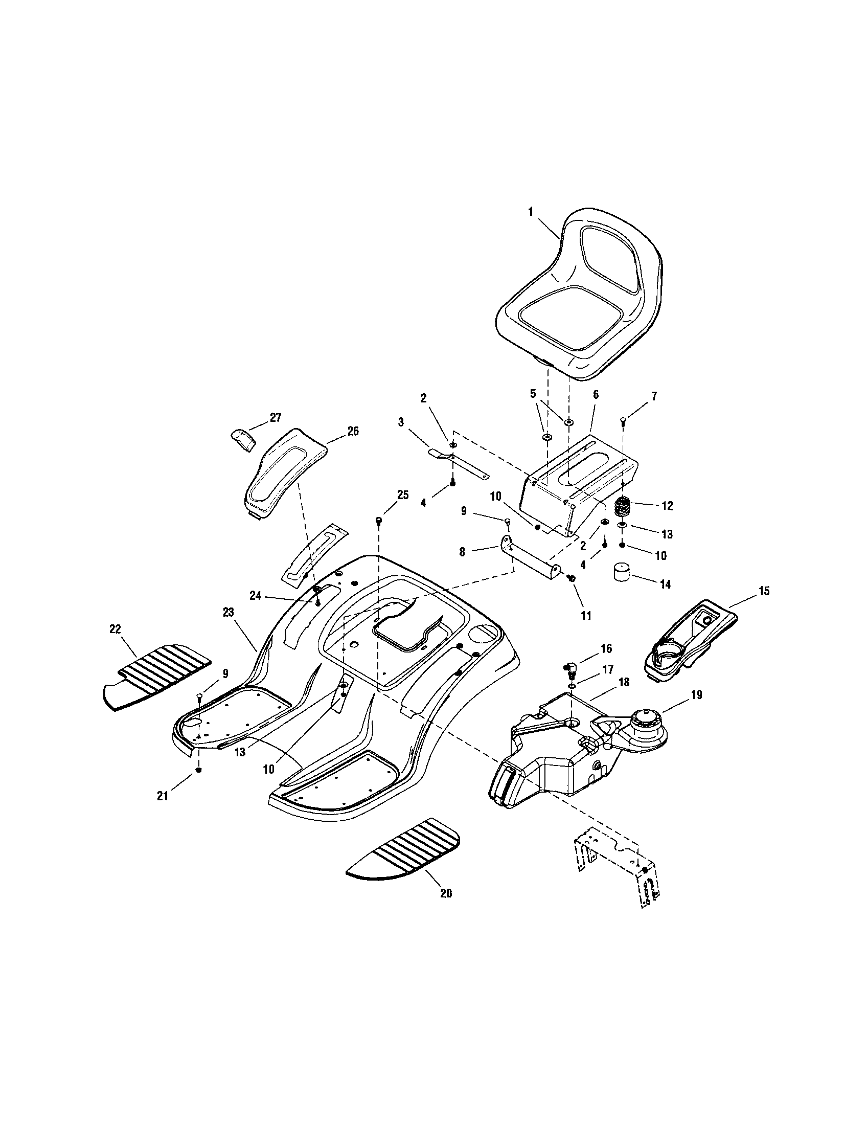 Snapper LT23420 seat deck/fuel tank diagram
