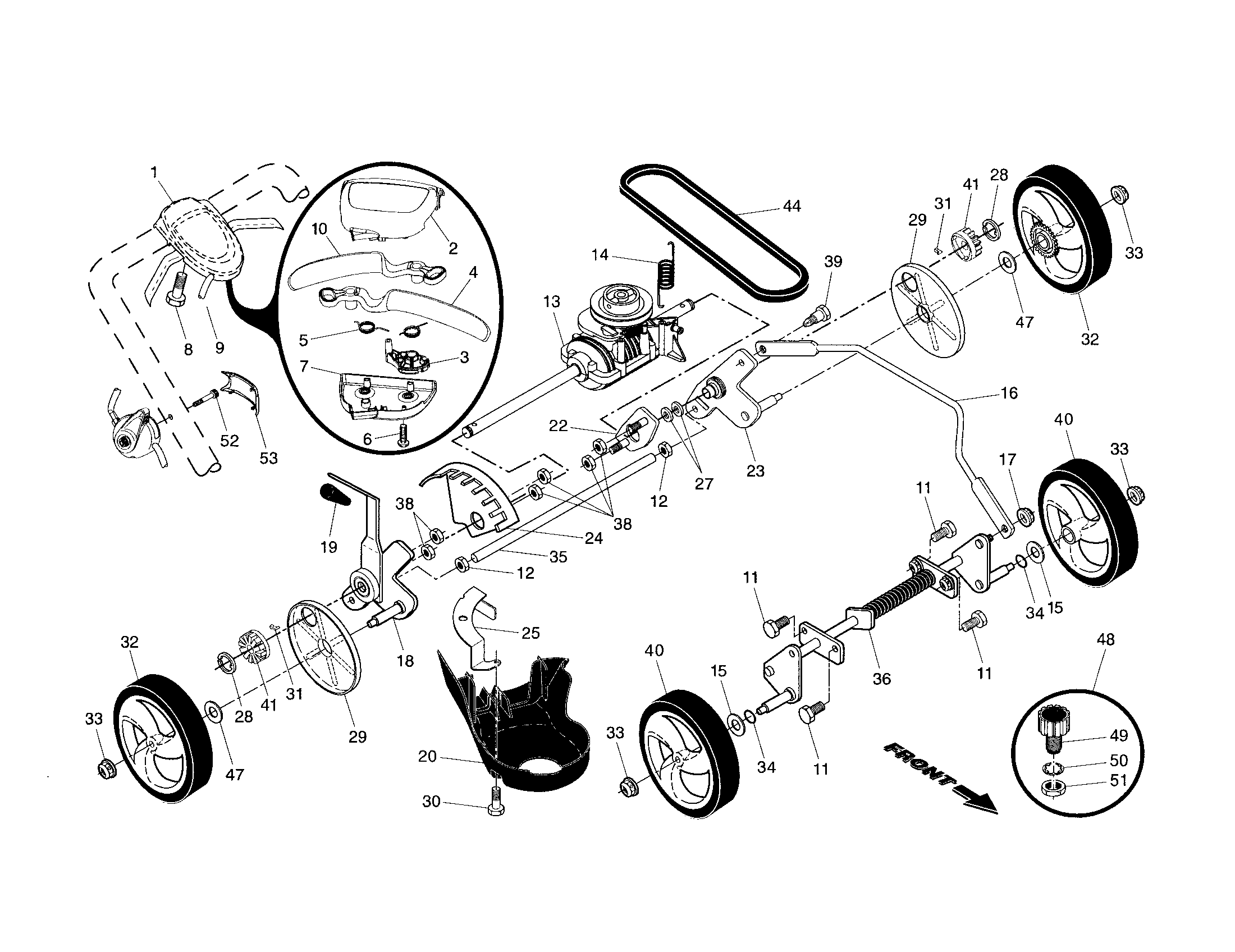 Craftsman 917371040 drive contro/gear case/wheels diagram