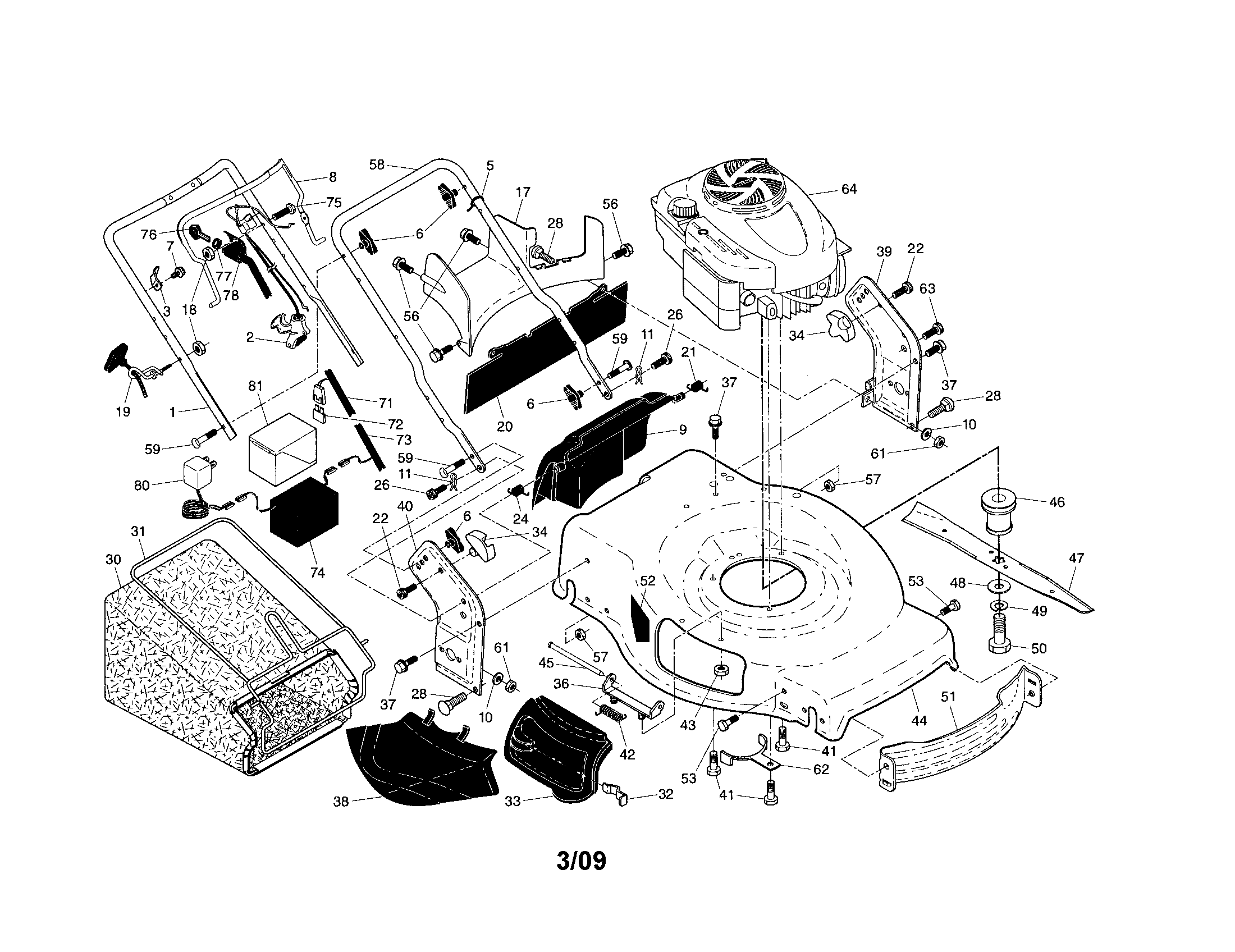 Craftsman 917374100 handle/engine/housing diagram