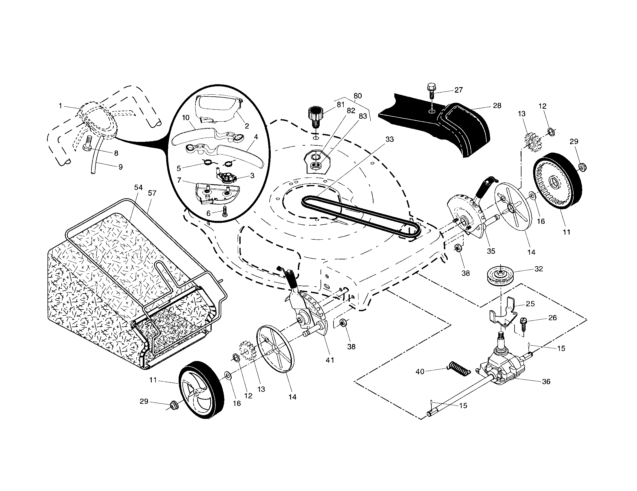 Craftsman 917374060 drive control/gear case/wheels diagram