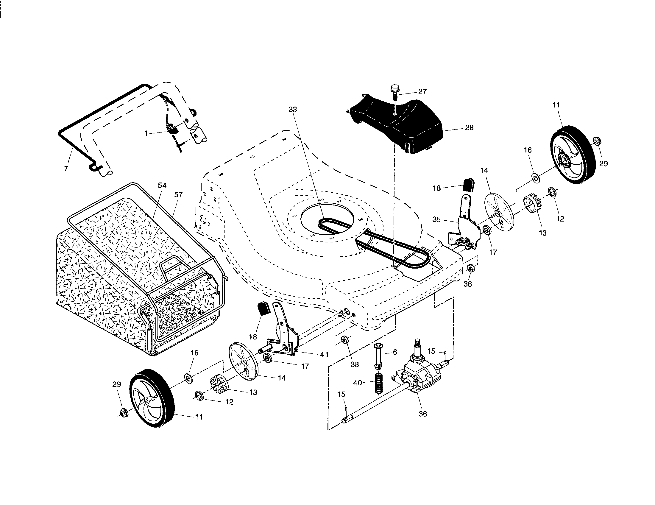 Craftsman 917376807 drive control/gear case/wheels diagram