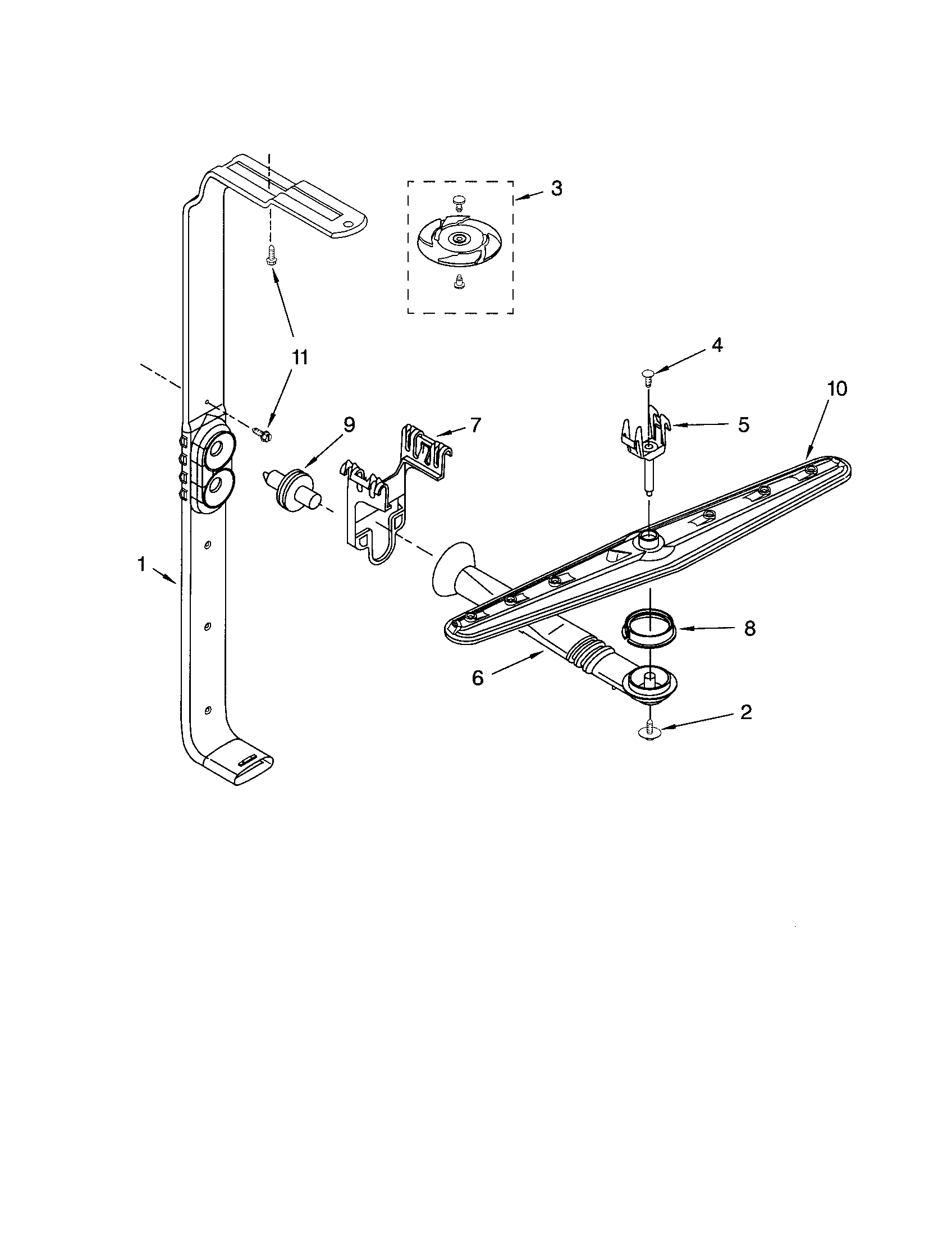 Whirlpool GU2500XTPS6 upper wash and rinse diagram