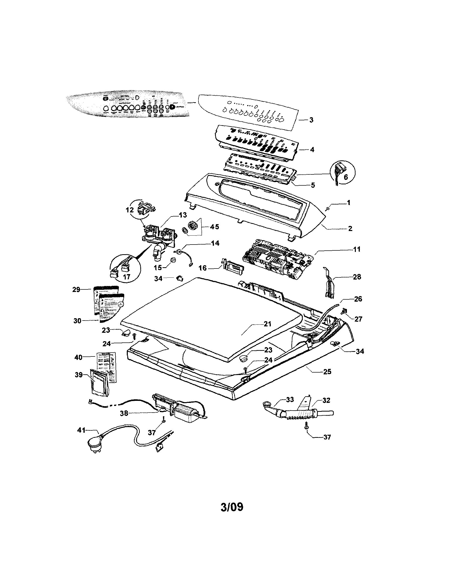 Fisher & Paykel GWL15-96155A top deck & electronics diagram