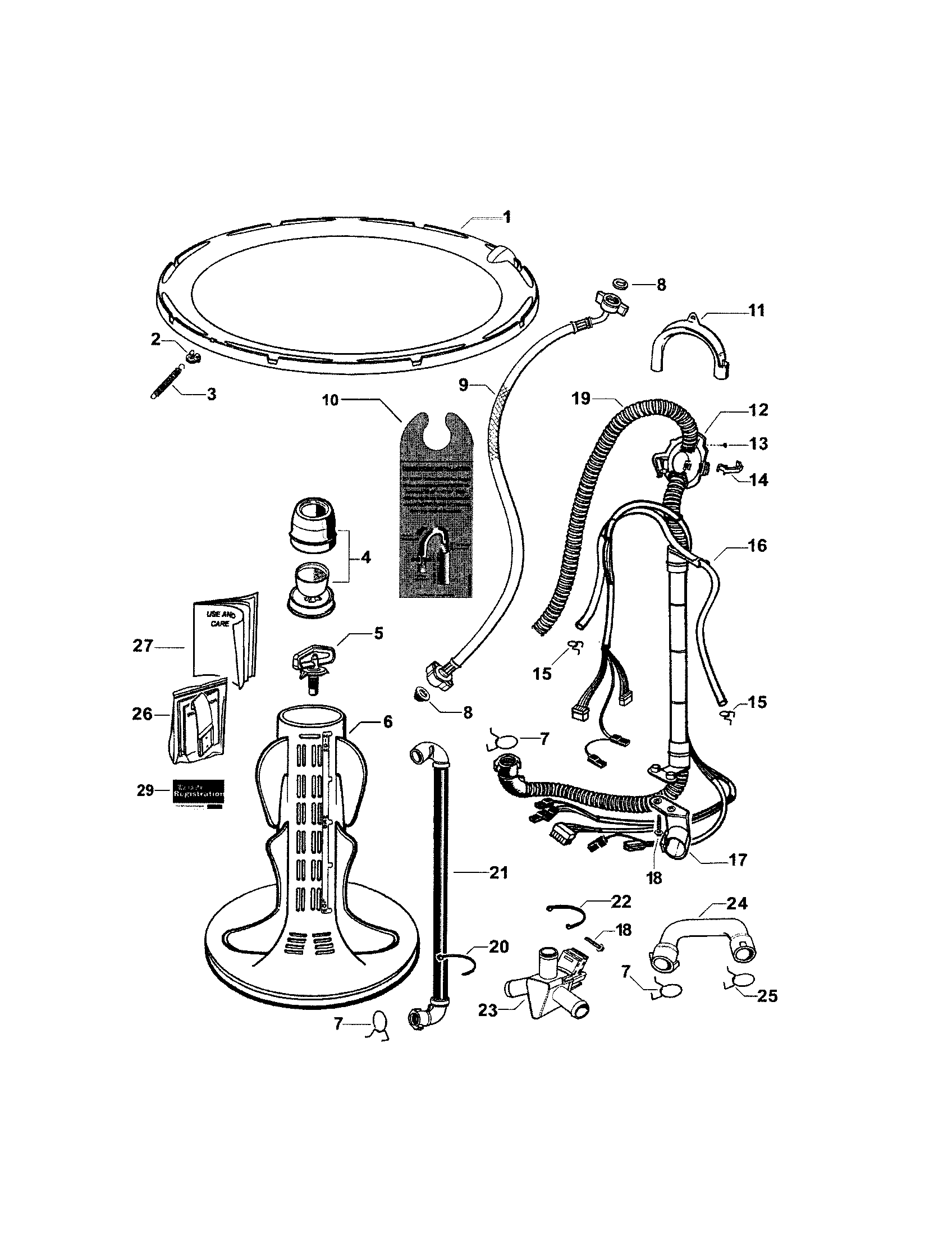 Fisher & Paykel GWL15-96155A agitator & hoses diagram